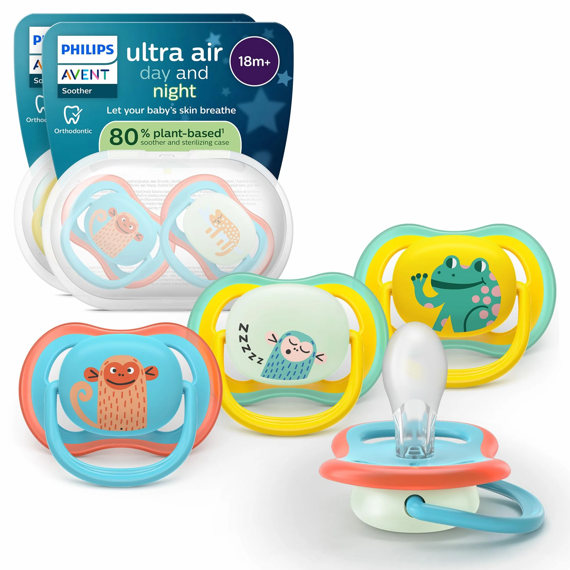 Philips Avent Ultra Air Smoczek Day & Night ortodontyczny dla dzieci 18 miesięcy świecący w ciemności silikonowy SCF349/56
