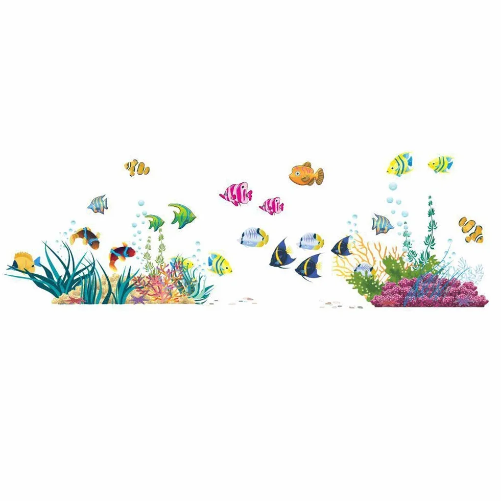 WandSticker4U® - Naklejki ścienne dla dzieci ZWIERZĘTA MORSKIE (130 x 42 cm) I winylowa naklejka ścienna łazienka ryba ocean podwodny świat I dekoracja łazienki płytki pokój dziecięcy duży