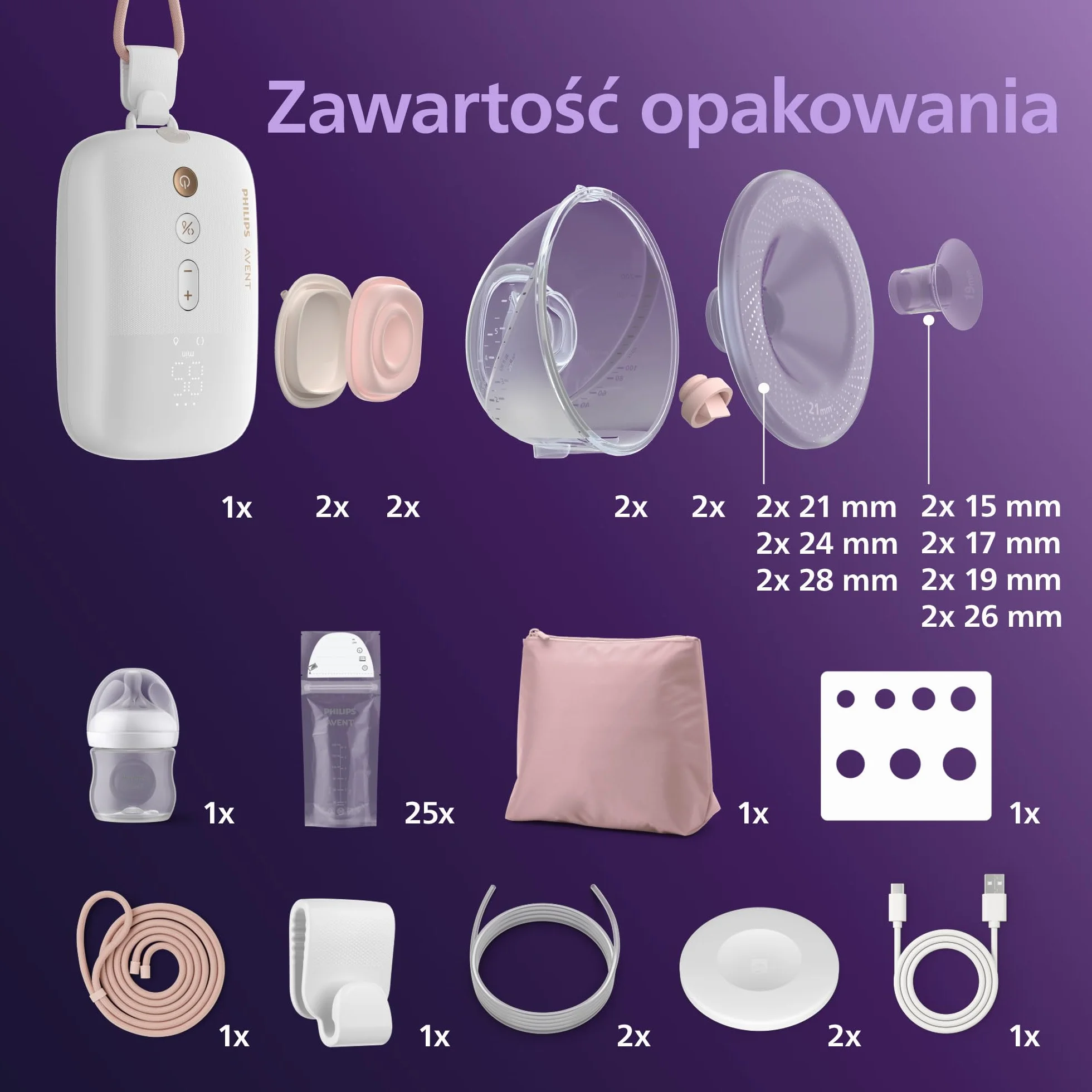 Philips Avent zestaw startowy laktatora niewymagający użycia rak, silnik klasy szpitalnej, naśladujący rytm picia dziecka, odciąganie do 85 razy na minutę, SCD553/11