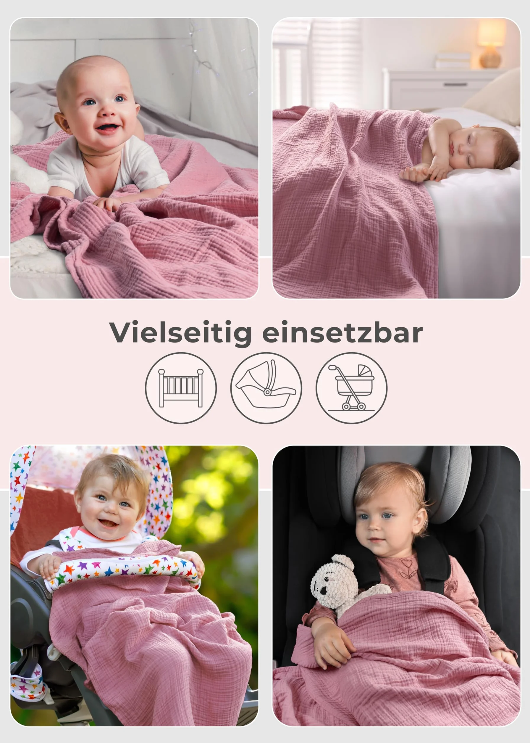 LAYNENBURG Muślinowy kocyk dziecięcy premium 120 x 120 cm – 4-warstwowy koc ze 100% bawełny – Oeko-TEX 100 – koc do wtulania się lub śpiocha, otulacz, śliniaczek dla niemowląt, noworodków i dzieci