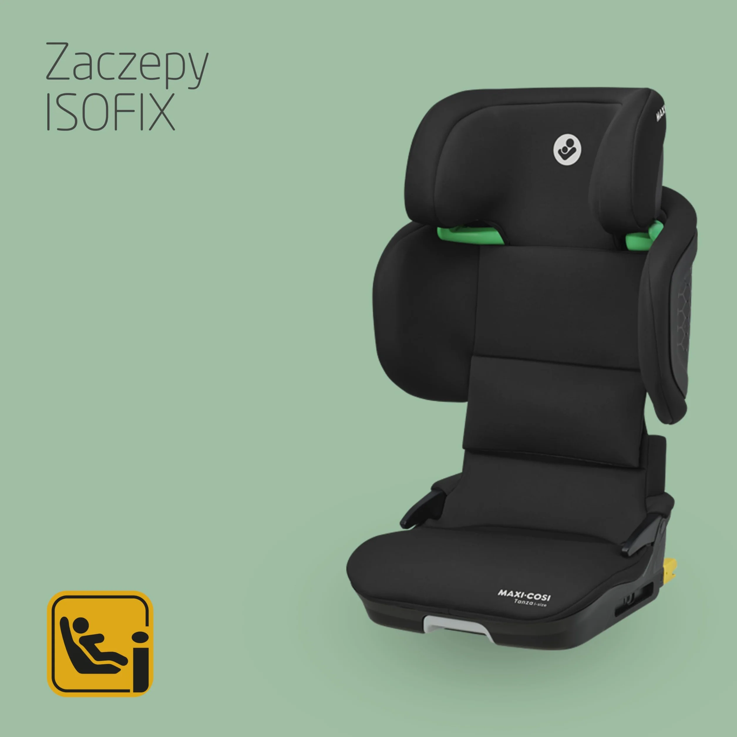 Maxi-Cosi Tanza i-Size, Fotelik booster z wysokim oparciem, 3,5–12 lat, 100–150 cm, Składany fotelik, 10 ustawień zagłówka, System ochrony bocznej G-CELL, Fotelik samochodowy isofix, Full Black