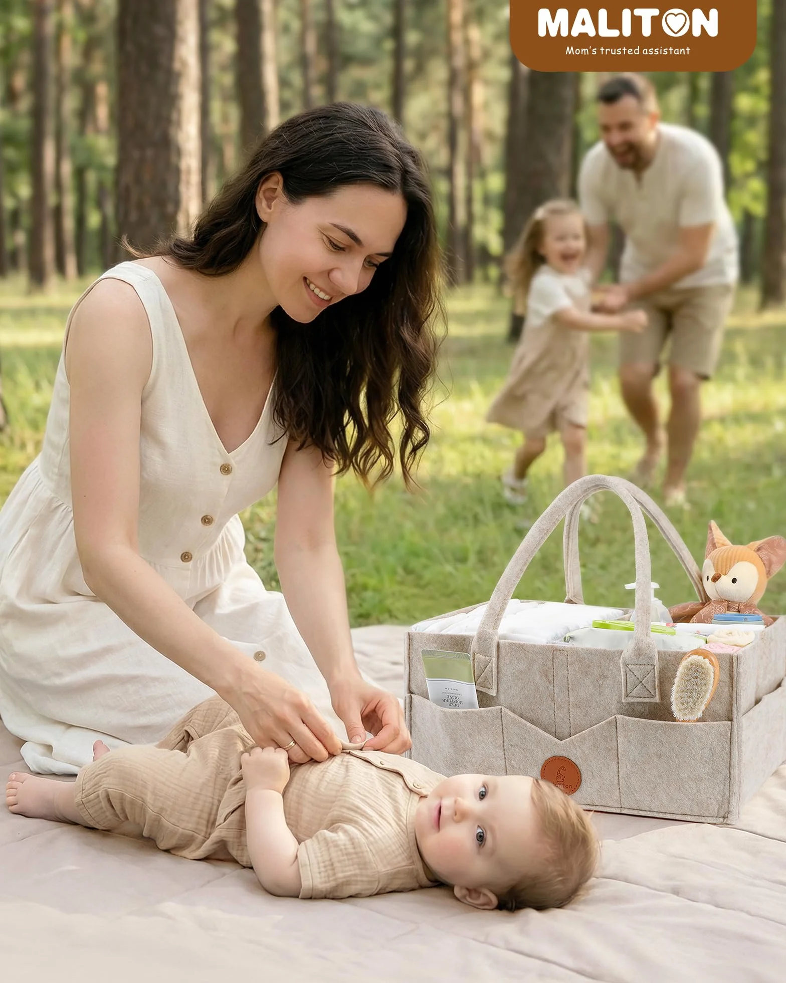 Maliton Organizer do przewijaka, Organizer do pieluch dla niemowląt Caddy Newborn Essentials, wytrzymała, przenośna torba filcowa, kosz do przechowywania dla niemowląt z wyjmowanymi przegródkami