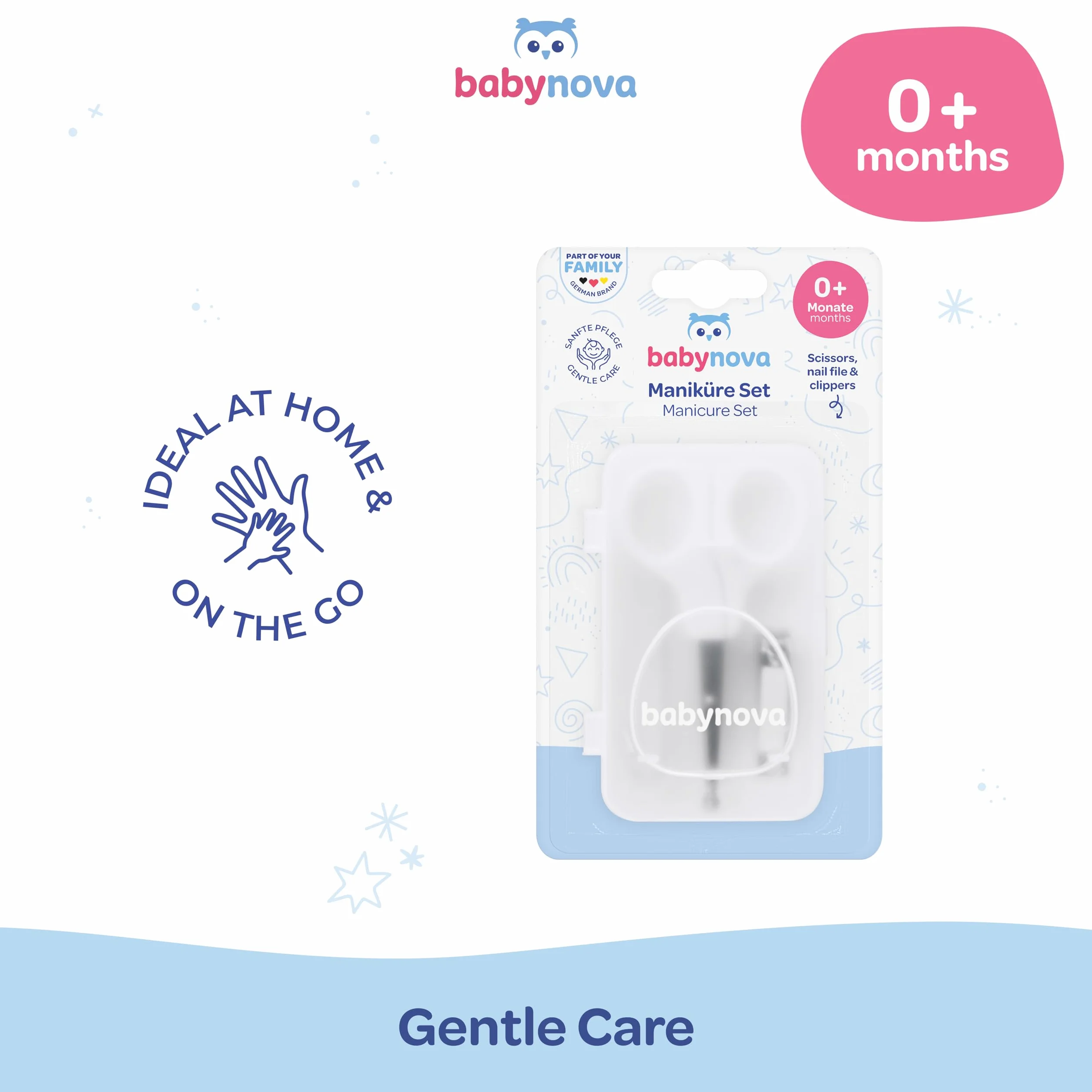 babynova Zestaw Manicure dla Niemowląt – Bezpieczny Zestaw do Pielęgnacji Paznokci z Nożyczkami z Zaokrąglonymi Końcówkami, Obcinaczem do Paznokci & Pilnikiem – Higieniczne Pudełko – Bez BPA