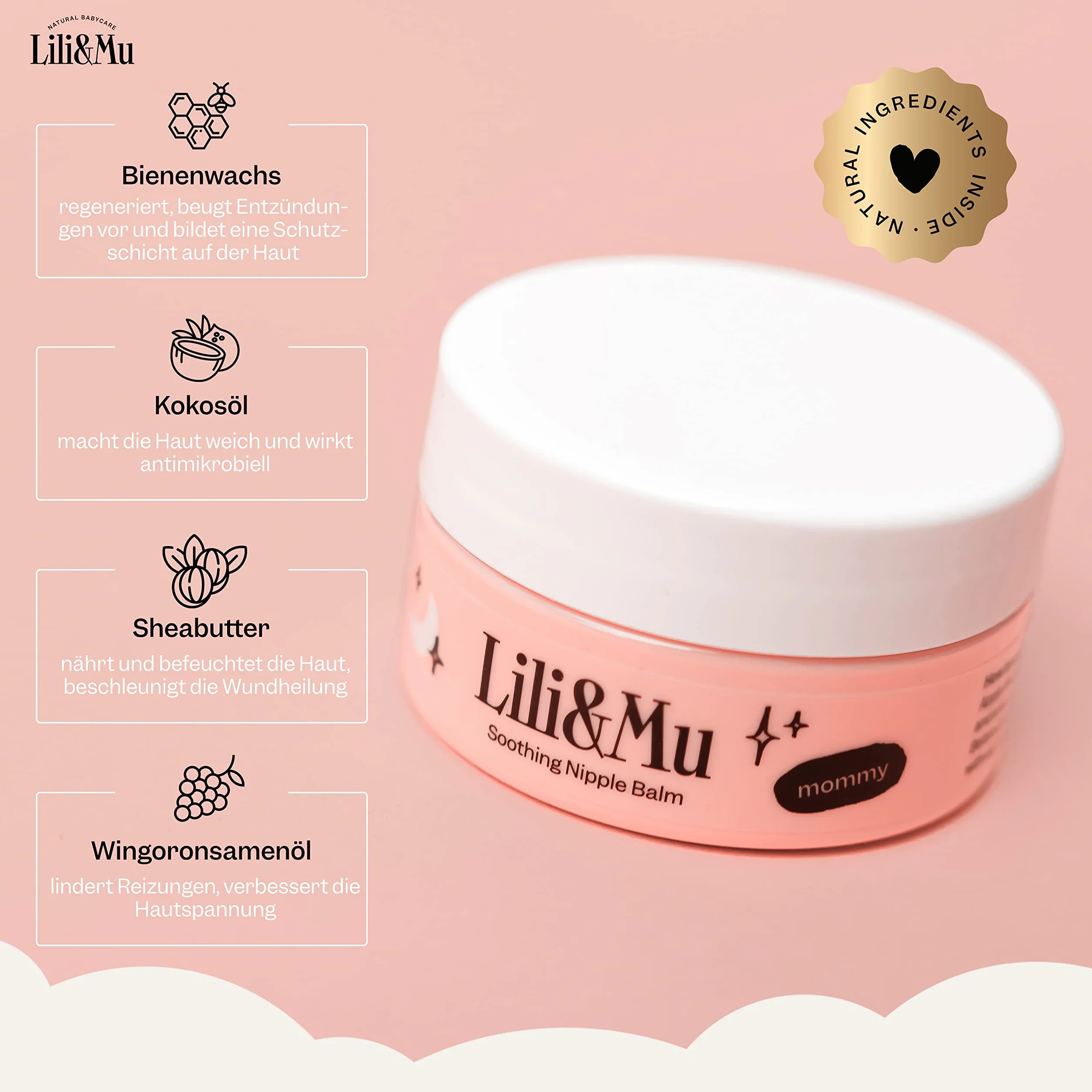 Lili&Mu Maść 100% Naturalna bez Lanoliny 25 ml | Maść na sutki Szybko łagodzi ból sutków | Krem na sutki Testowany dermatologicznie
