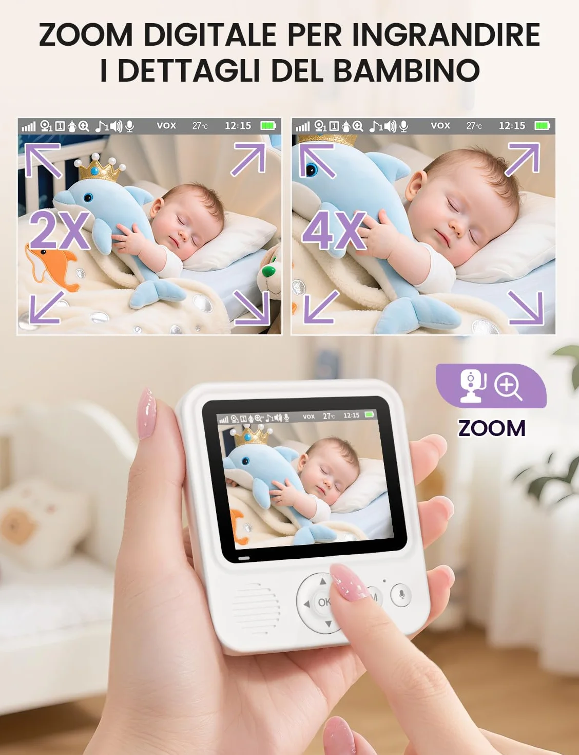 Babyphone z kamerą 2,8 cala 720P HD 2000 mAh monitor dla niemowląt noktowizor VOX
