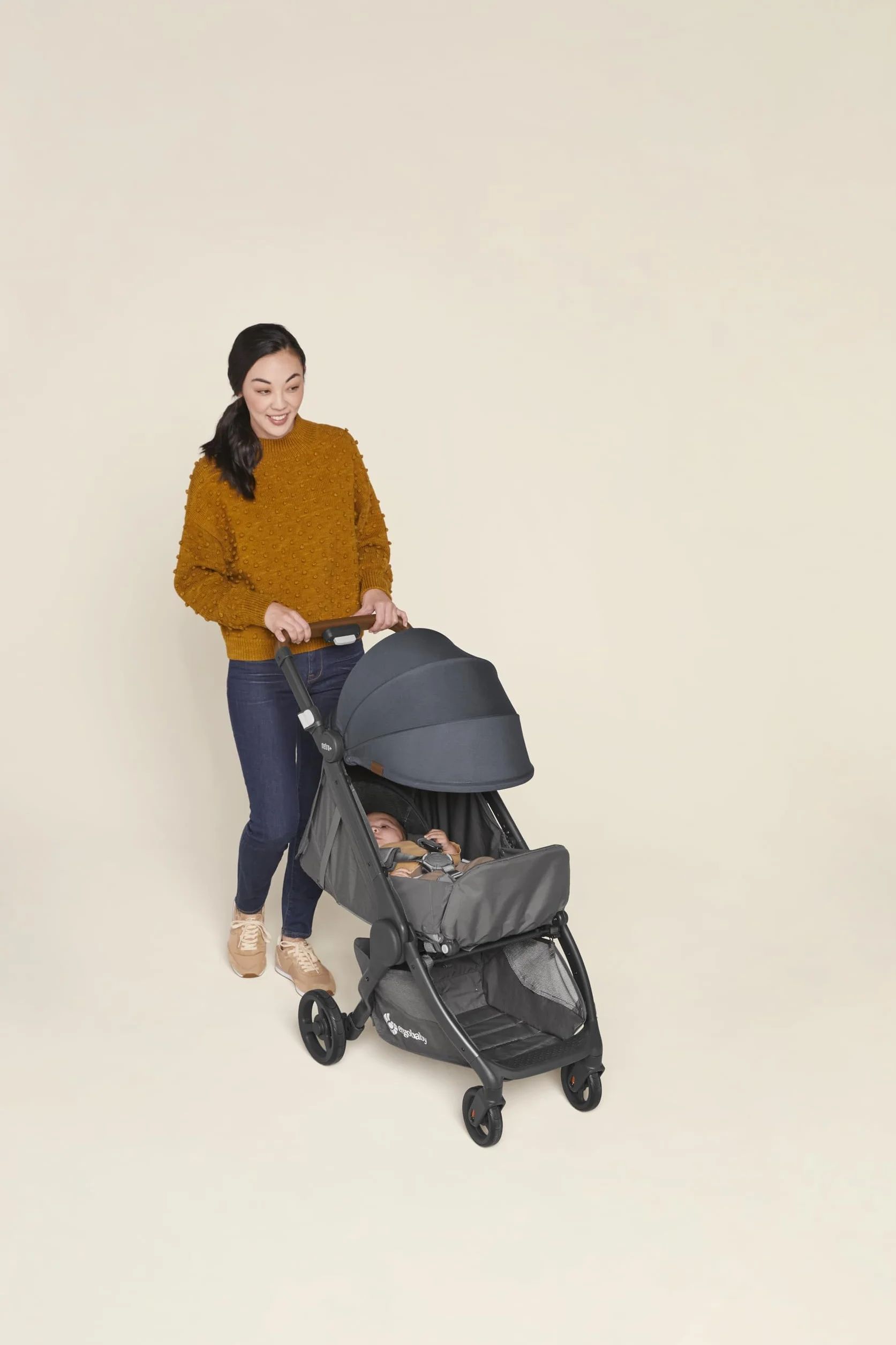 Ergobaby Metro+ Deluxe wózek dziecięcy z funkcją leżenia, wózek dziecięcy premium od urodzenia do 22 kg, składany i kompatybilny z fotelem samochodowym, kierownica z regulacją wysokości, London Grey