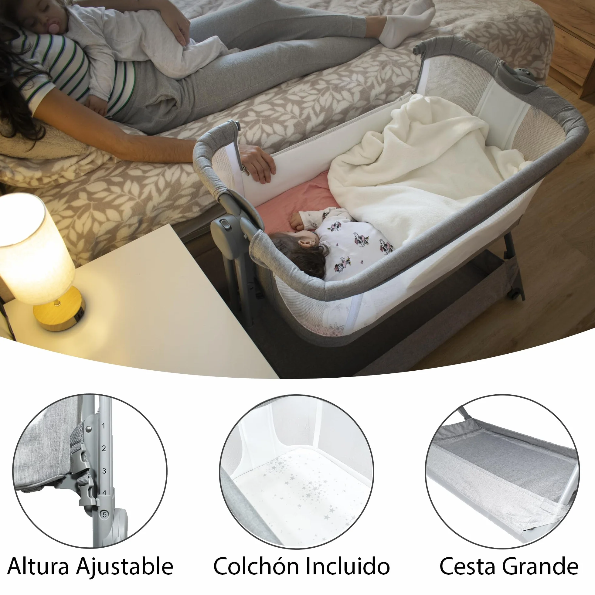 Twinly Comfortly 2 w 1 składane łóżeczko dziecięce z kółkami, regulowana wysokość, materac w zestawie
