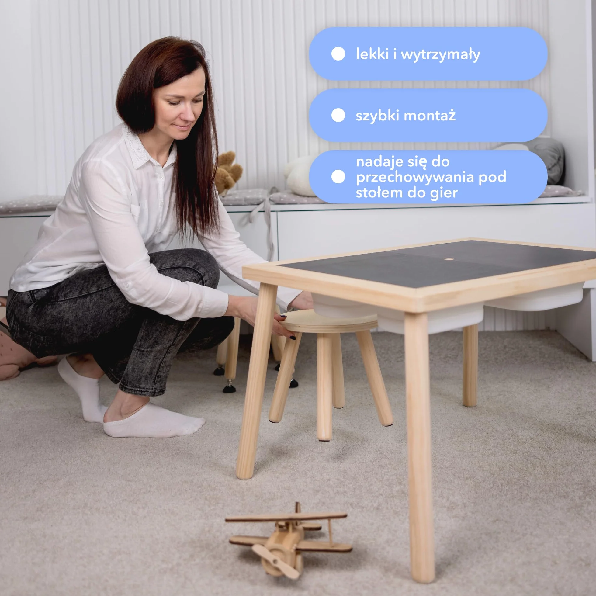 Cateam Drewniany taboret do schodków dla dzieci i małych dzieci – 1 zestaw – orzech – taboret dziecięcy z wysuwanymi nogami – sensoryczny taboret stołowy – okrągły taboret do siedzenia dla dzieci z