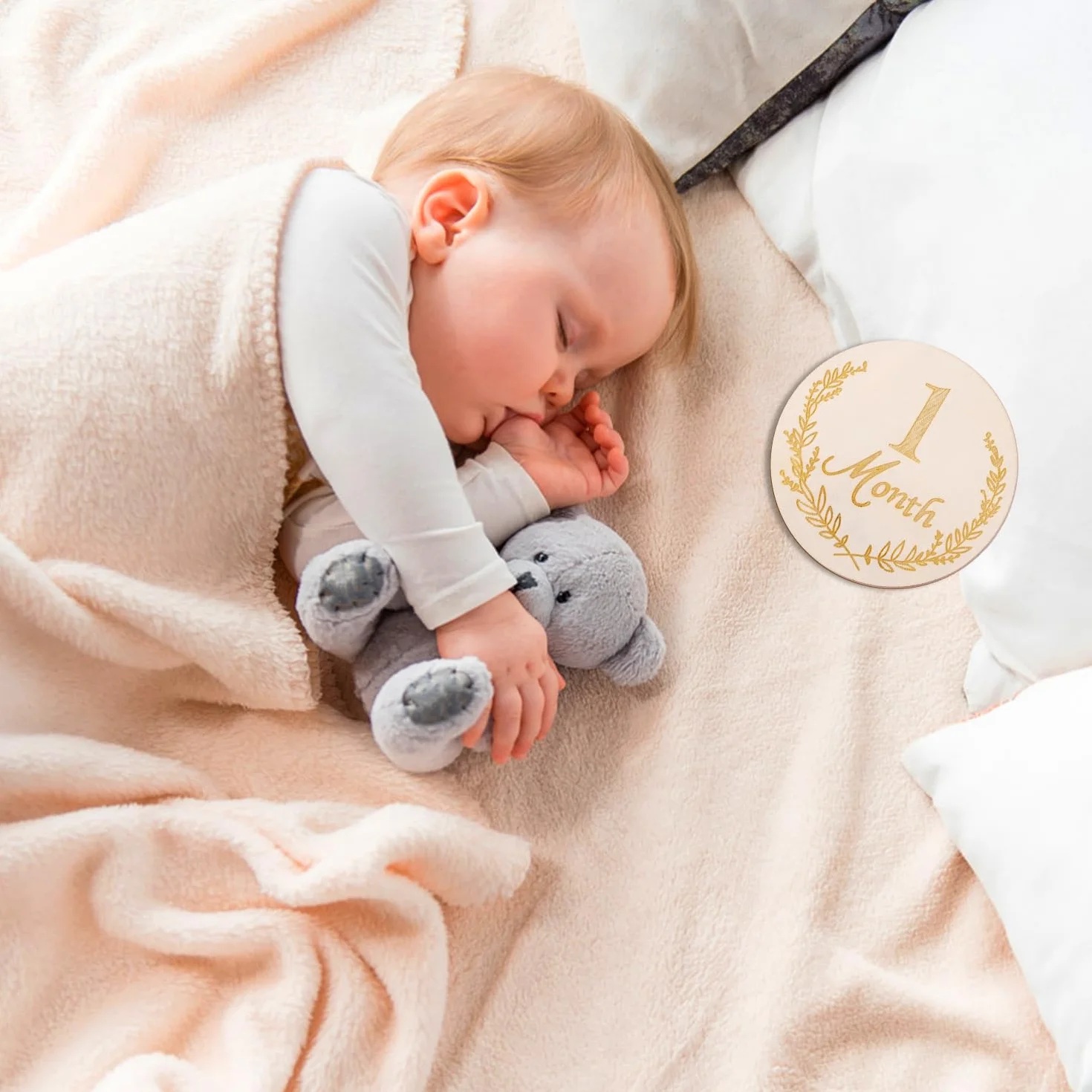 14 Kartek Miesiecznych dla Dzieci, Drewniany Krazek Tabliczki dla Dzieci w Wieku 1-12 Miesiecy Tabliczki dla Noworodków na Baby Shower Dekoracje na Pierwsze Urodziny (Styl 1)