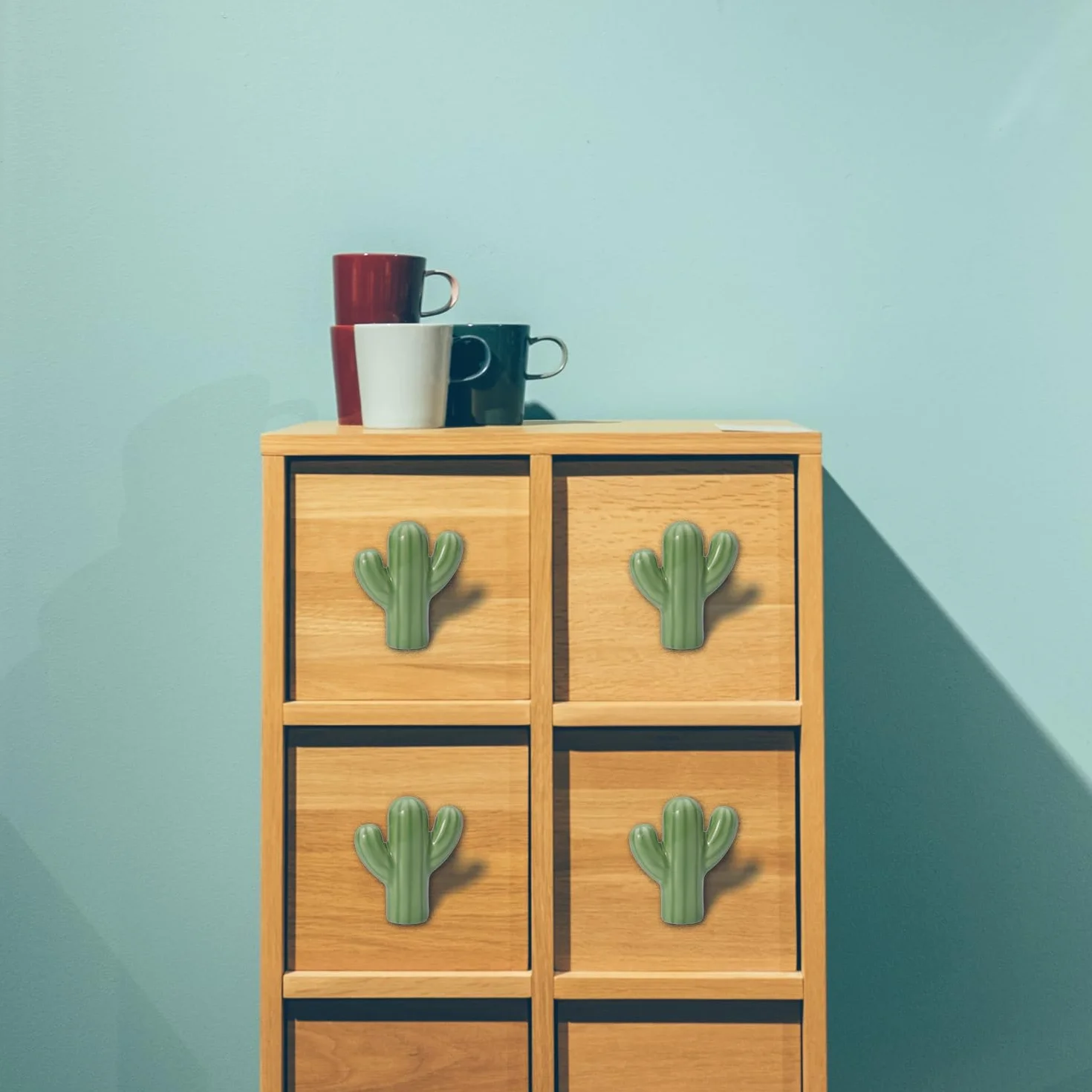 NAKUPENDA 4 ceramiczne uchwyty do drzwi, gałki meblowe, kształt kaktusa, do szafy, gałki, uchwyty do pokoju dziecięcego, kuchni, szafy, regału na książki (zielone)
