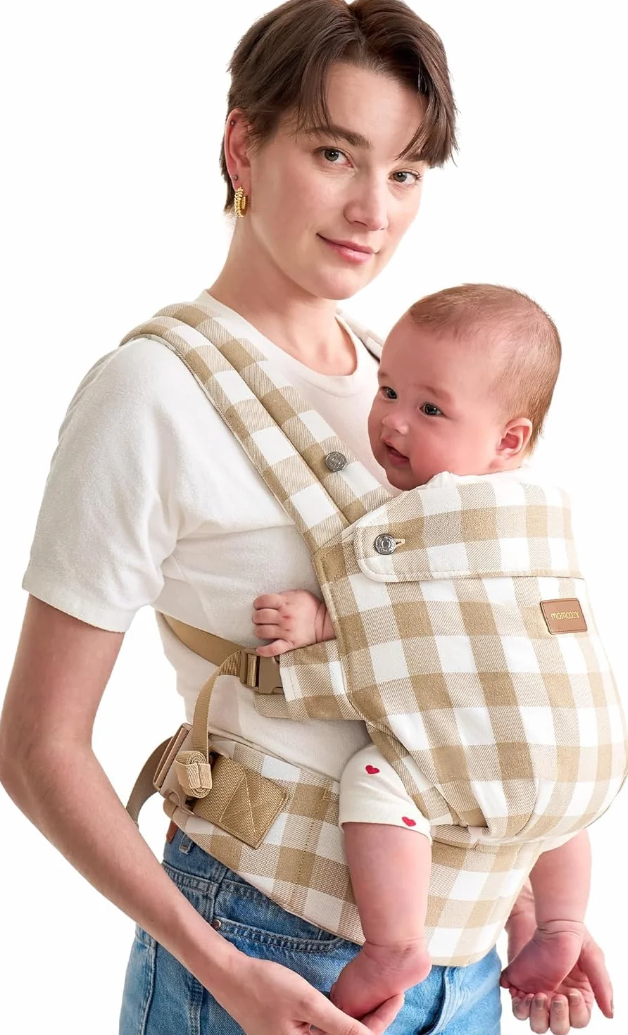 Momcozy Nosidełko dla niemowląt z naturalnego lnu bawełnianego ergonomiczne lekkie łupkowa kratka