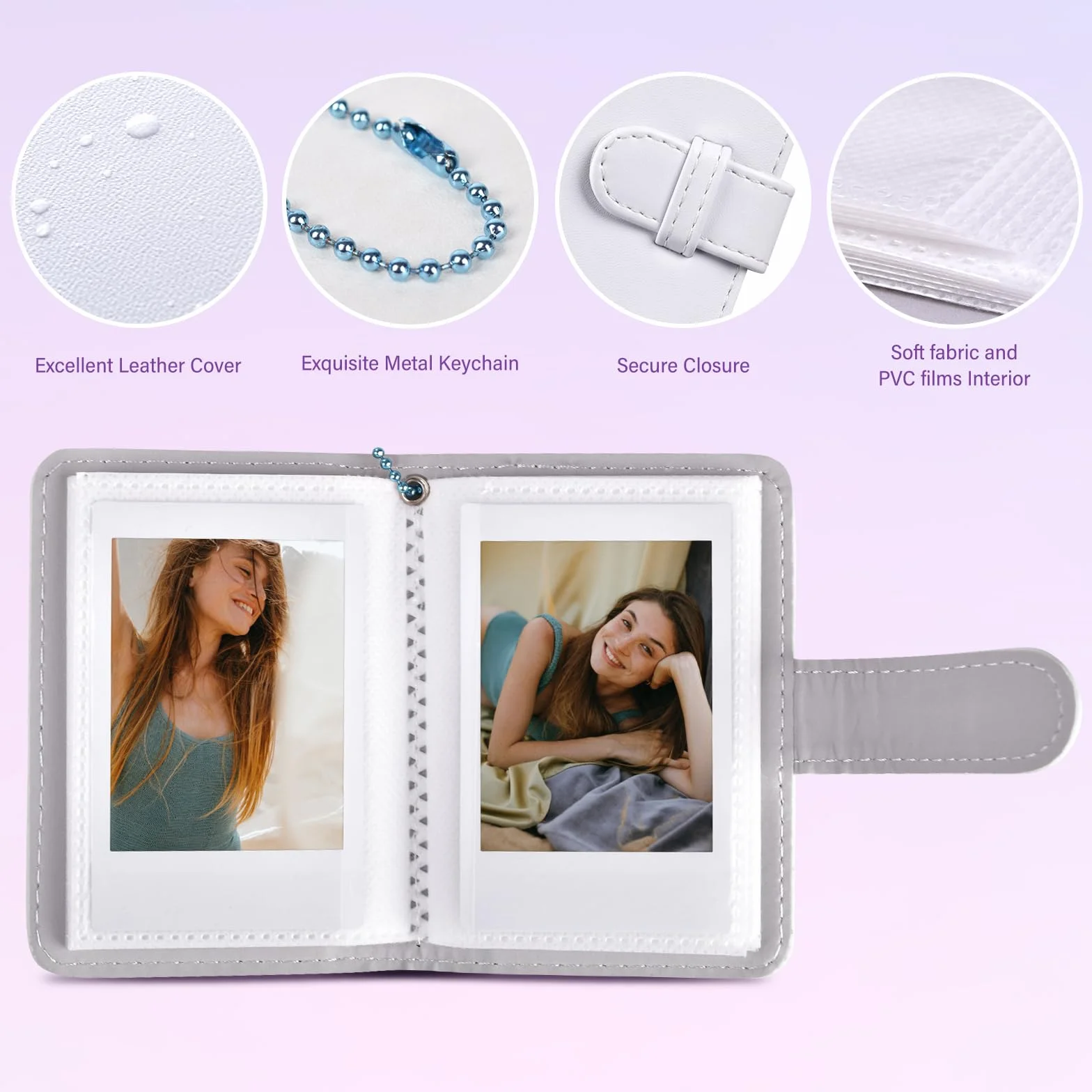 Mini album fotograficzny z 32 kieszeniami, kompatybilny z Fujifilm Instax Mini Film, Instax Mini 12, 99, 70, 7s, 8, 8+, 9, 11, 25, 50s, 90, przenośny, mini album fotograficzny z brelokiem