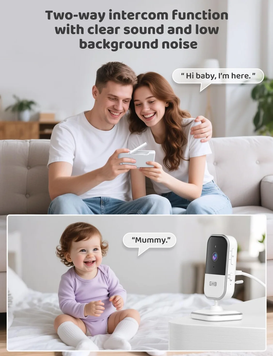 GHB Babyphone Camera 5" 720P HD 5000mAh ekran IPS VOX czujnik temperatury 4-krotny zoom dwukierunkowy dźwięk regulowana głośność