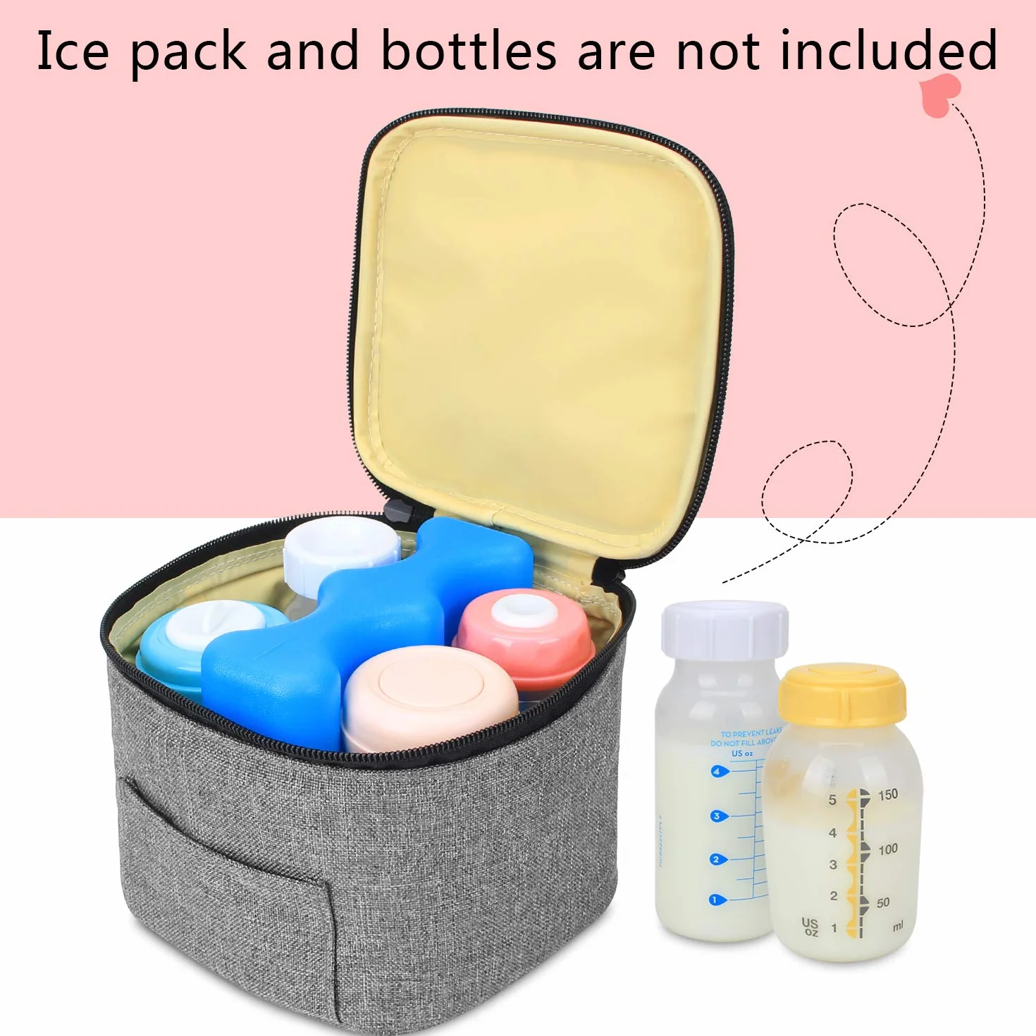 Luxja Torba chłodząca na butelki mleka matki 150 ml, szczelna torba transportowa, szary