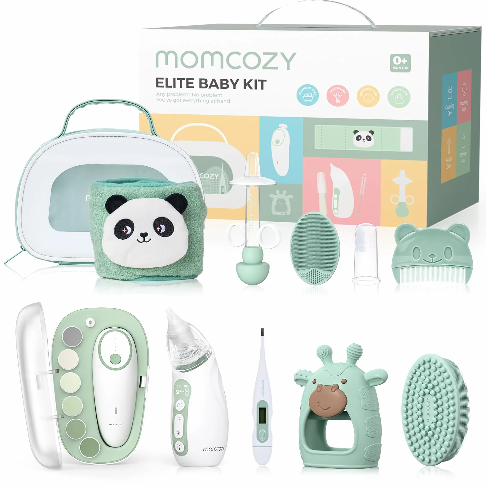 Momcozy Elite Zestaw Pielęgnacyjny dla Niemowląt, Premium Zestaw na Prysznic dla Niemowląt & Zestaw Wyposażenia Pierwotnego, do Pielęgnacji & Zdrowia & Czyszczenia, Elektryczna Pilniczka do Paznokci
