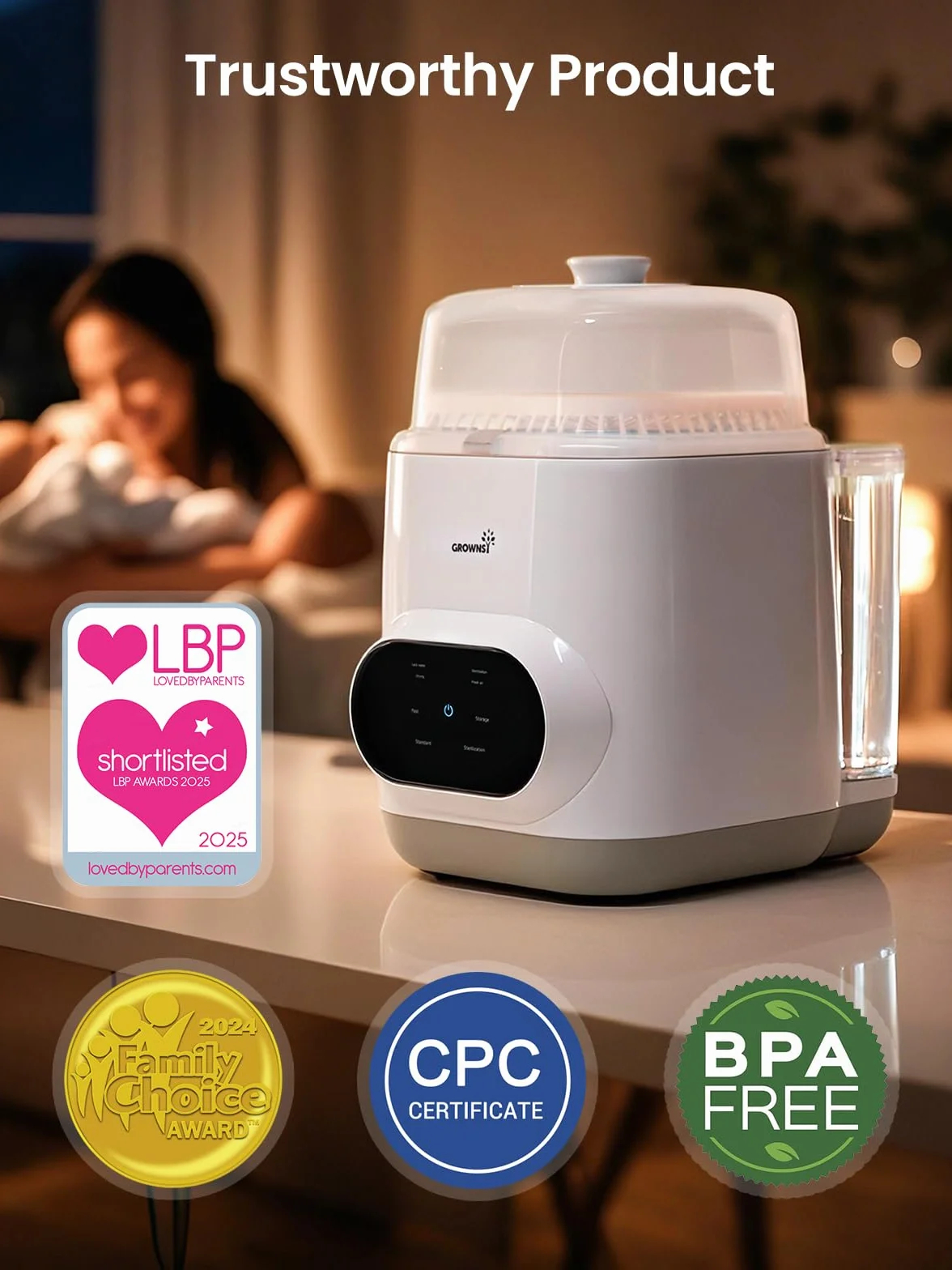 Grownsy EaseClean Bottle Washer Pro | Elektryczny Płuczko-Suszarko-Sterylizator | Do Butelek, Akcesoriów Laktatora | Mycie bez Ręcznego Płukania