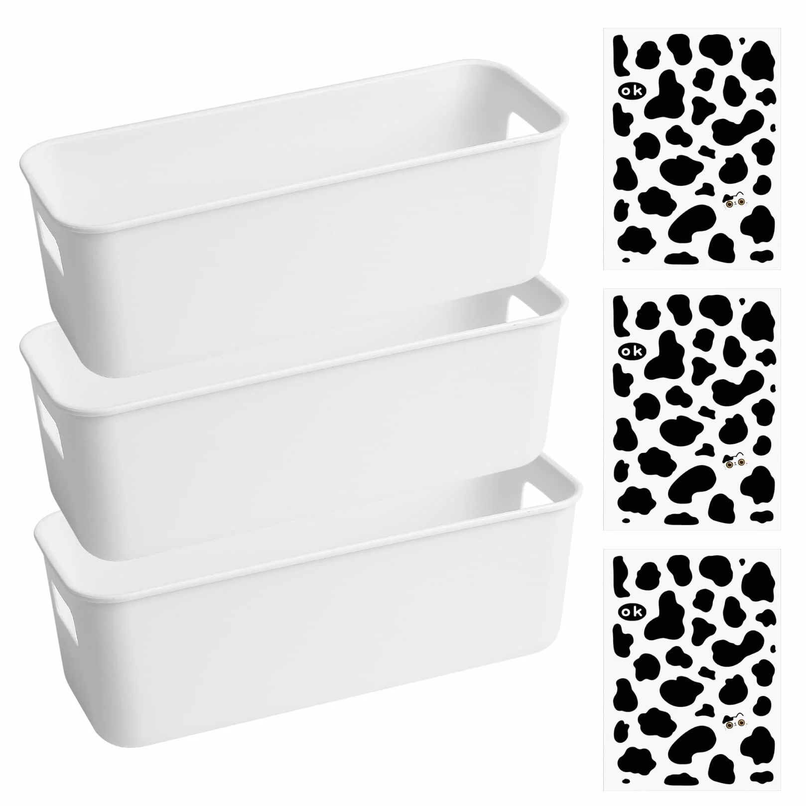 3-pakowe plastikowe pudełka do przechowywania, pudełka na produkty, kosze do przechowywania, pudełka z uchwytami, kuchnia, łazienka, kosmetyki, pokój dziecięcy, szafa, w zestawie z naklejkami