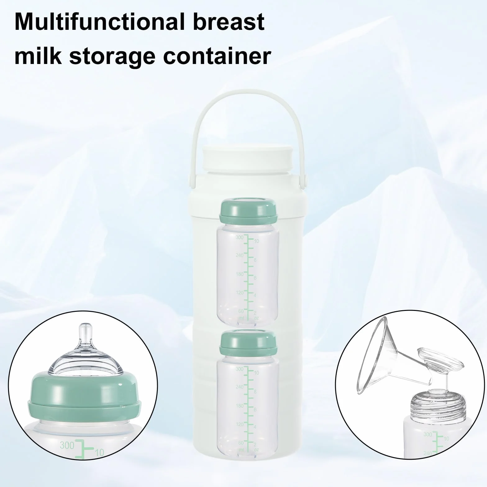 2szt Pojemnik na Mleko Matki Kompatybilny z Momcozy 22oz Chłodziarką na Mleko Matki, 10oz Butelka do Przechowywania Wolna od BPA Niezbędnik do Karmienia Piersią