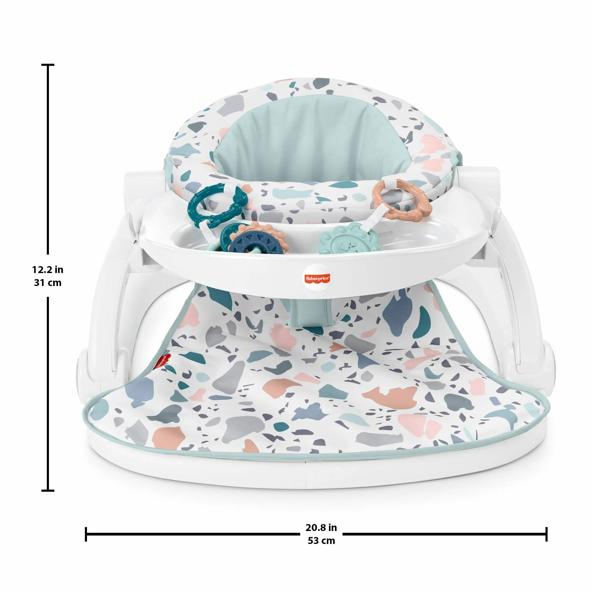 Fisher-Price Portable Baby Chair with Tray and 2 Baby Toys, Sit-Me-Up Floor Seat, Pacific Pebble