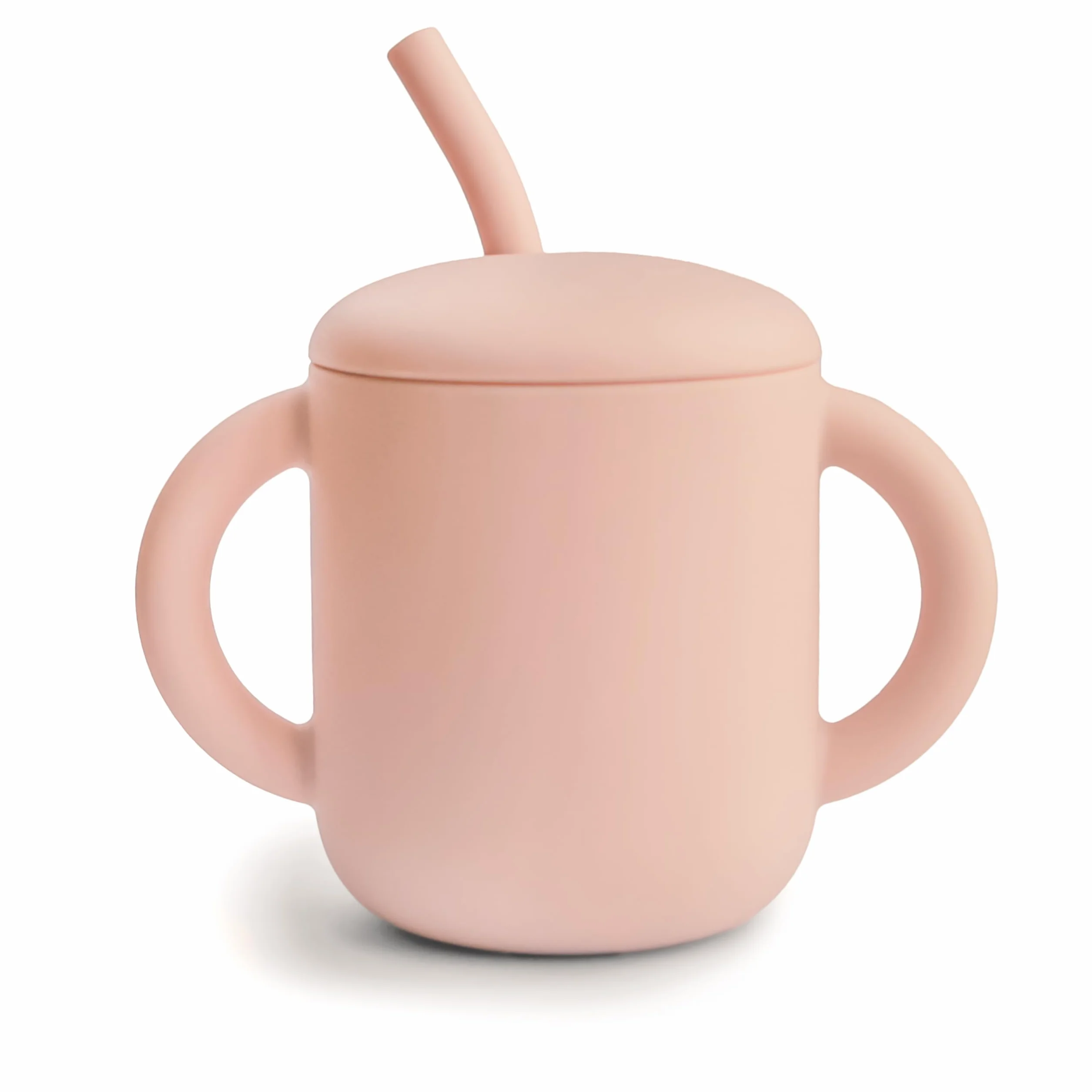 mushie Kubek do picia i słomka z 100% silikonu, dla małych dzieci, od 6 miesiąca życia (Blush)