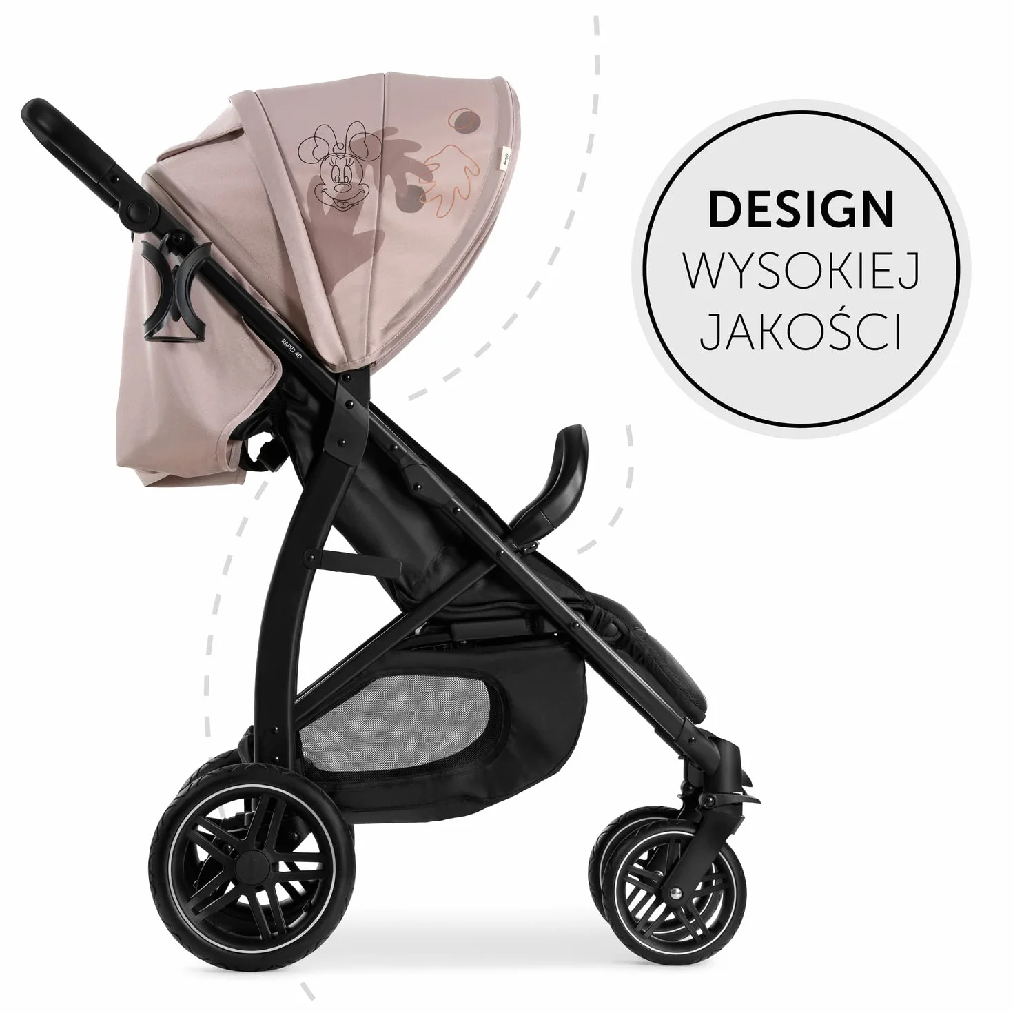 Hauck Spacerówka Rapid 4D do 25 kg, Szybkie Składanie, Filtr UV 50+, Gumowe Koła, Uchwyt na Napój, Regulacja Wysokości, Kosz na Zakupy, Minnie Mouse Rose