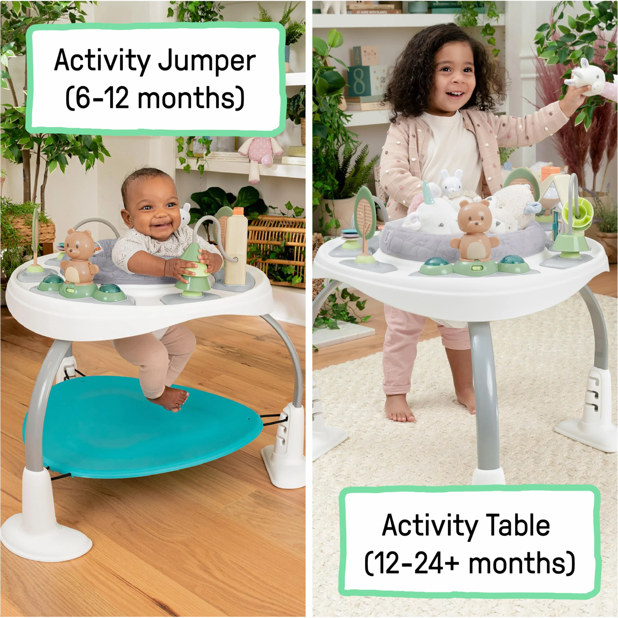 Ingenuity Spring & Sprout centrum aktywności 2 w 1 First Forest stół do gier z poduszką do skoków światła dźwięki 11 aktywności od 6 miesięcy