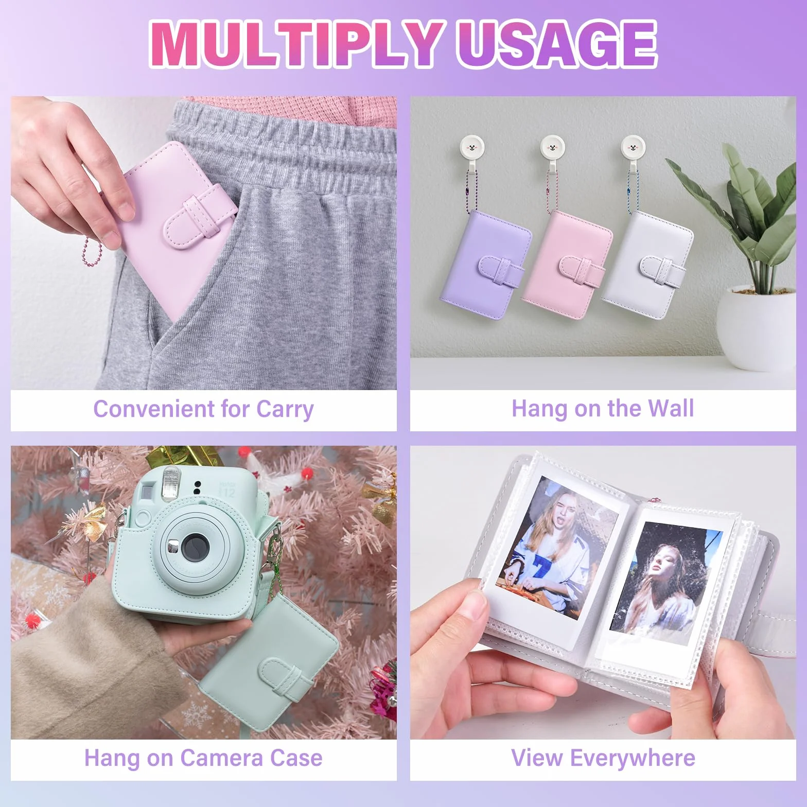 Mini album fotograficzny z 32 kieszeniami, kompatybilny z Fujifilm Instax Mini Film, Instax Mini 12, 99, 70, 7s, 8, 8+, 9, 11, 25, 50s, 90, przenośny, mini album fotograficzny z brelokiem