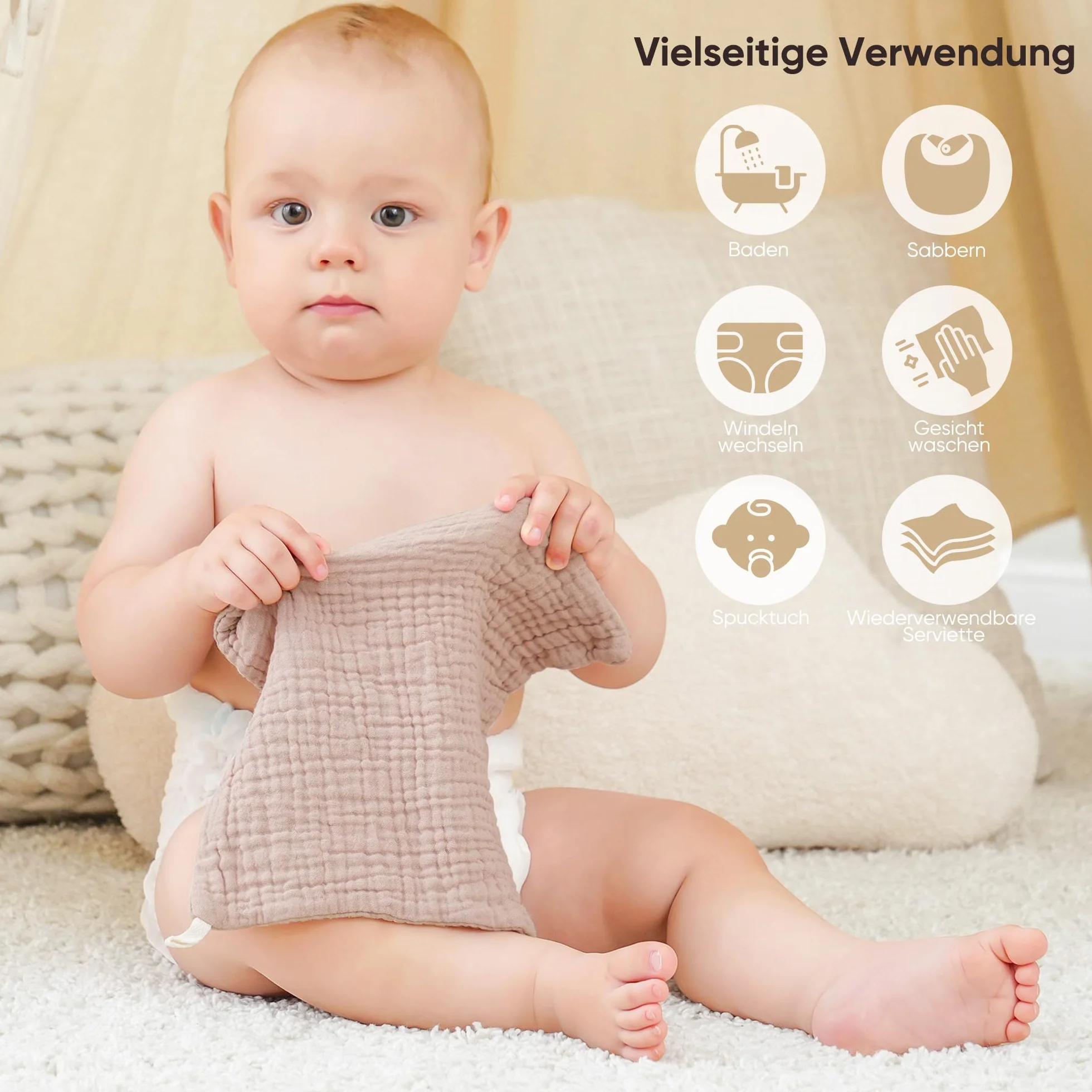 Bearmoss Chusteczki Molton dla niemowląt 100% bawełna 25x25 cm 10 sztuk różowo-fioletowe