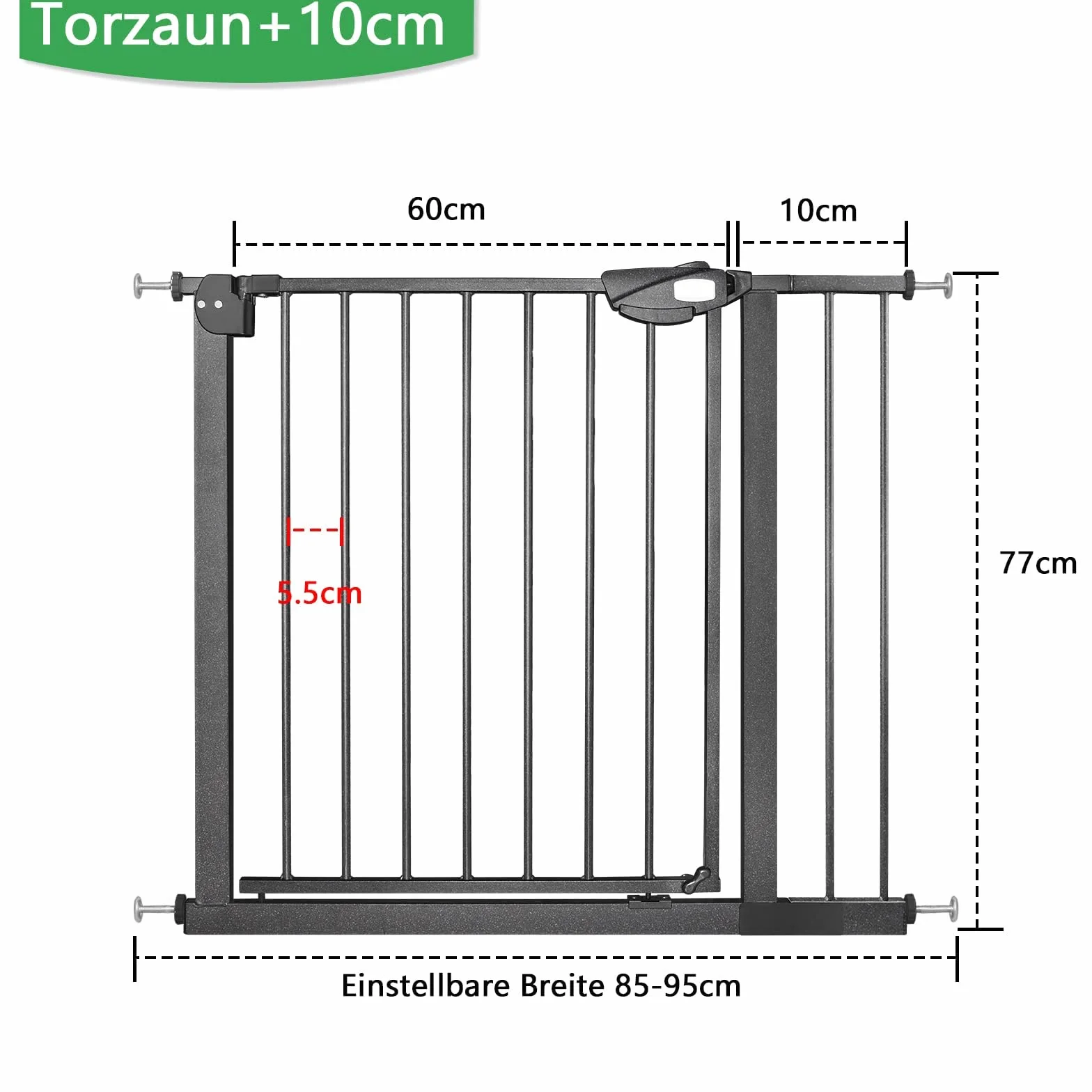 UISEBRT Kratka ochronna do drzwi bez wiercenia, kratka ochronna na schody dla dzieci, szerokość 85–95 cm, z automatycznym zamykaniem dla niemowląt, kratka ochronna z metalu, czarna