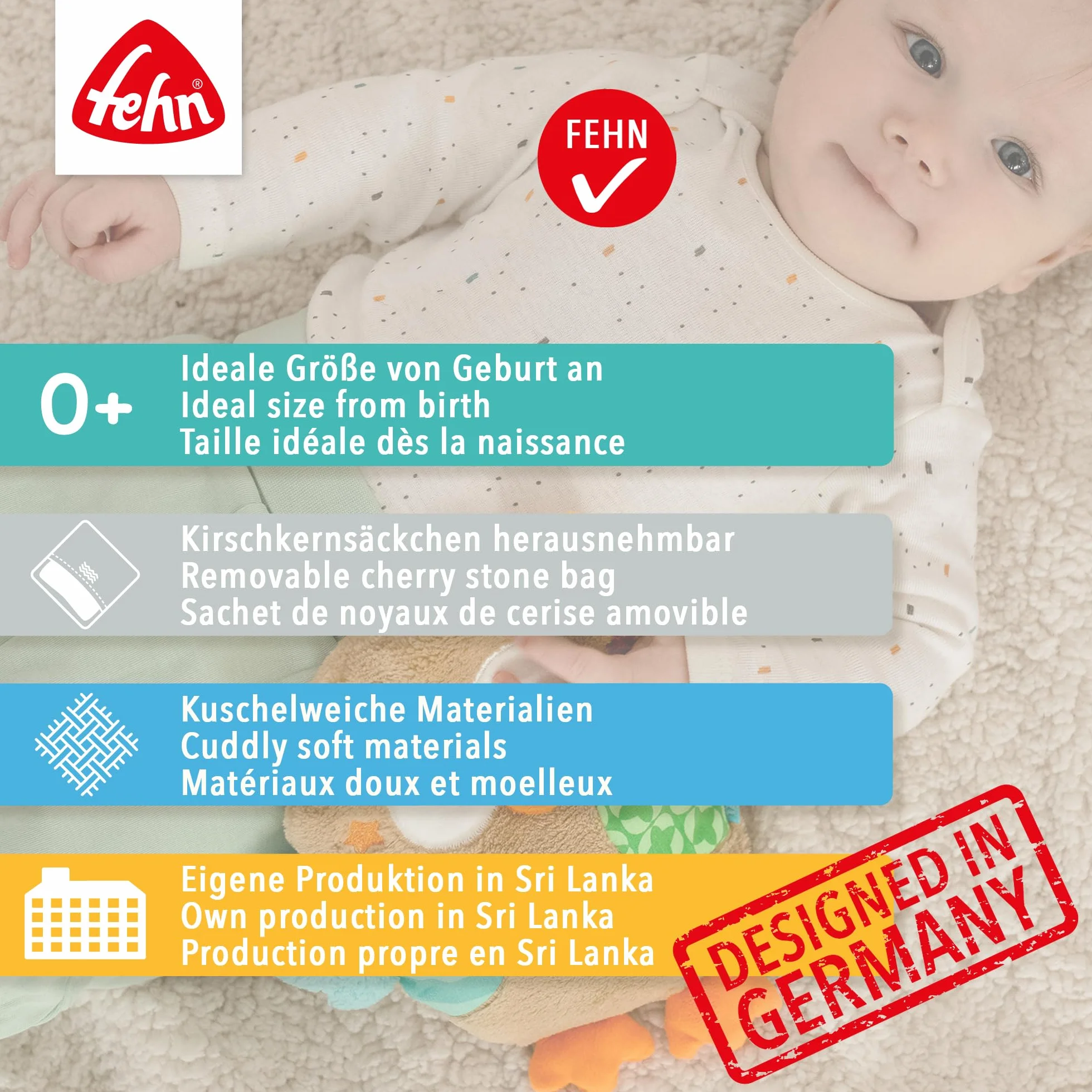Fehn 068566 poduszka z pestkami wiśni chrząszcz – kojąca poduszka ciepła i zimna w słodkim stylu chrząszcza dla niemowląt i małych dzieci od 0+ miesięcy – wymiary: 18 cm