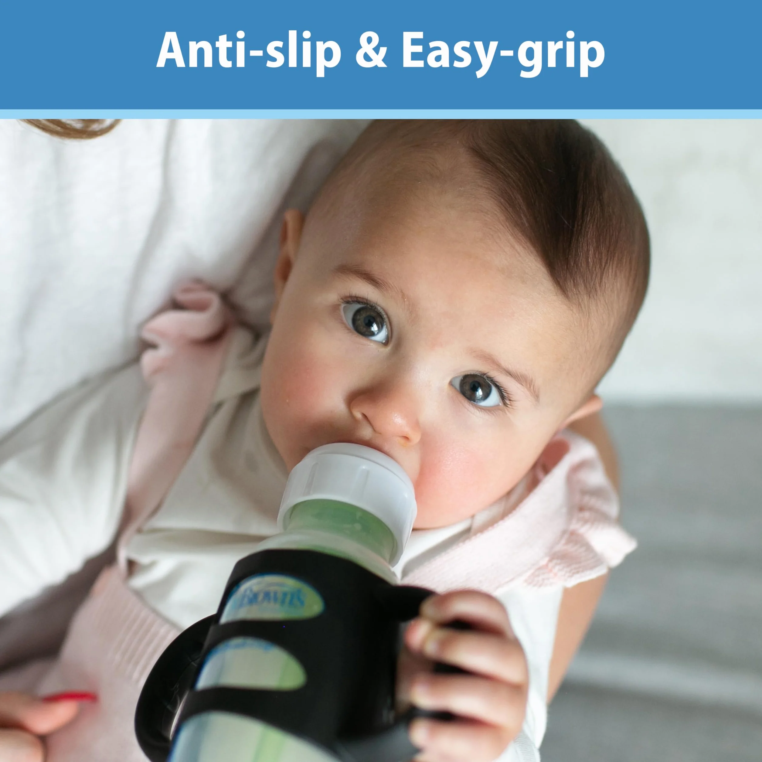 Dr. Brown’s Milestones 100% Silicone Baby Bottle Handles, Narrow, Blue, Green, Gray, 3 Pack, 4m+