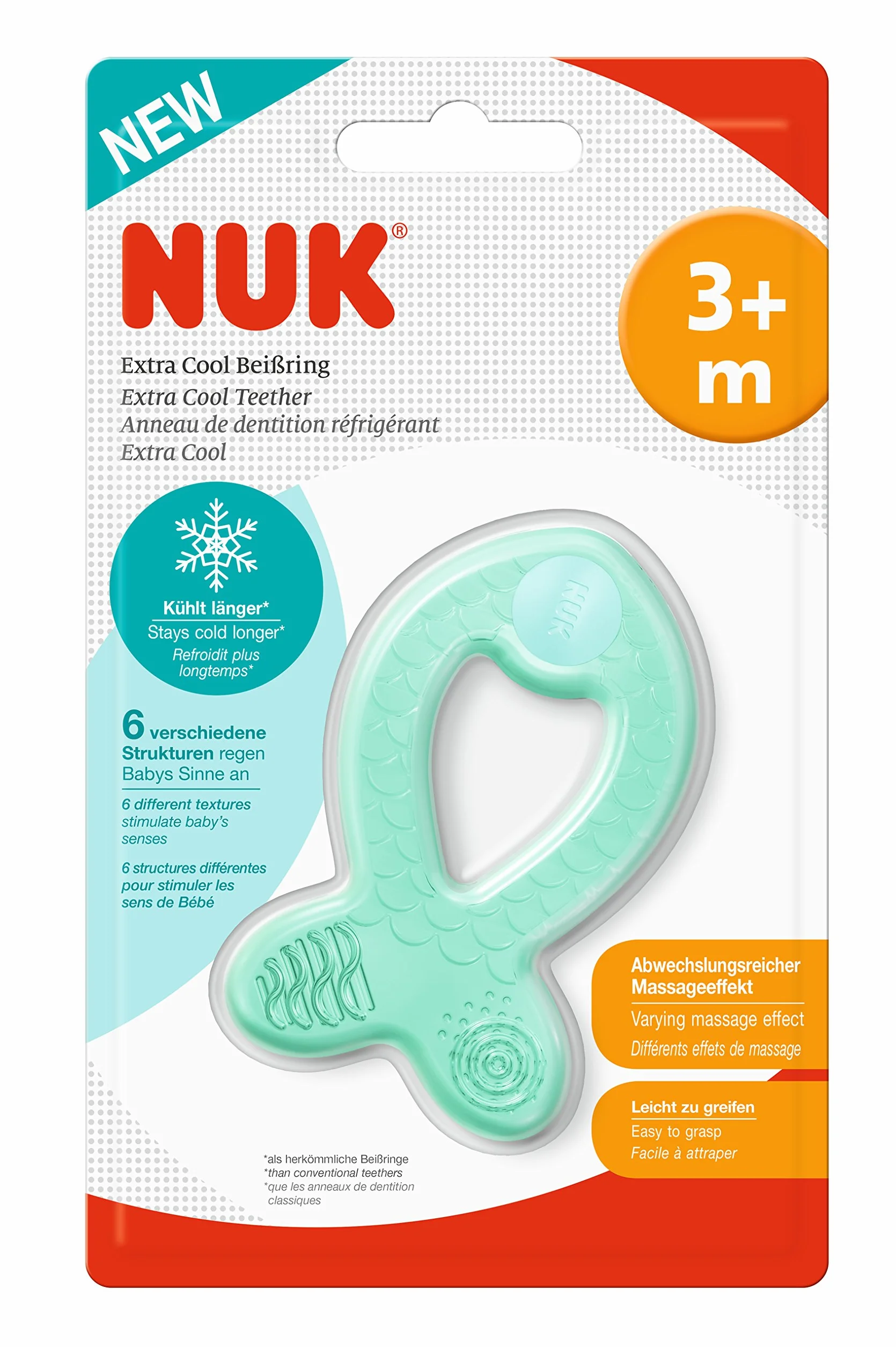 NUK 10256450 Extra Cool pierścień do gryzania z efektem chłodzenia i masażu, od 3. miesiąca życia, 1 sztuka, wielokolorowy