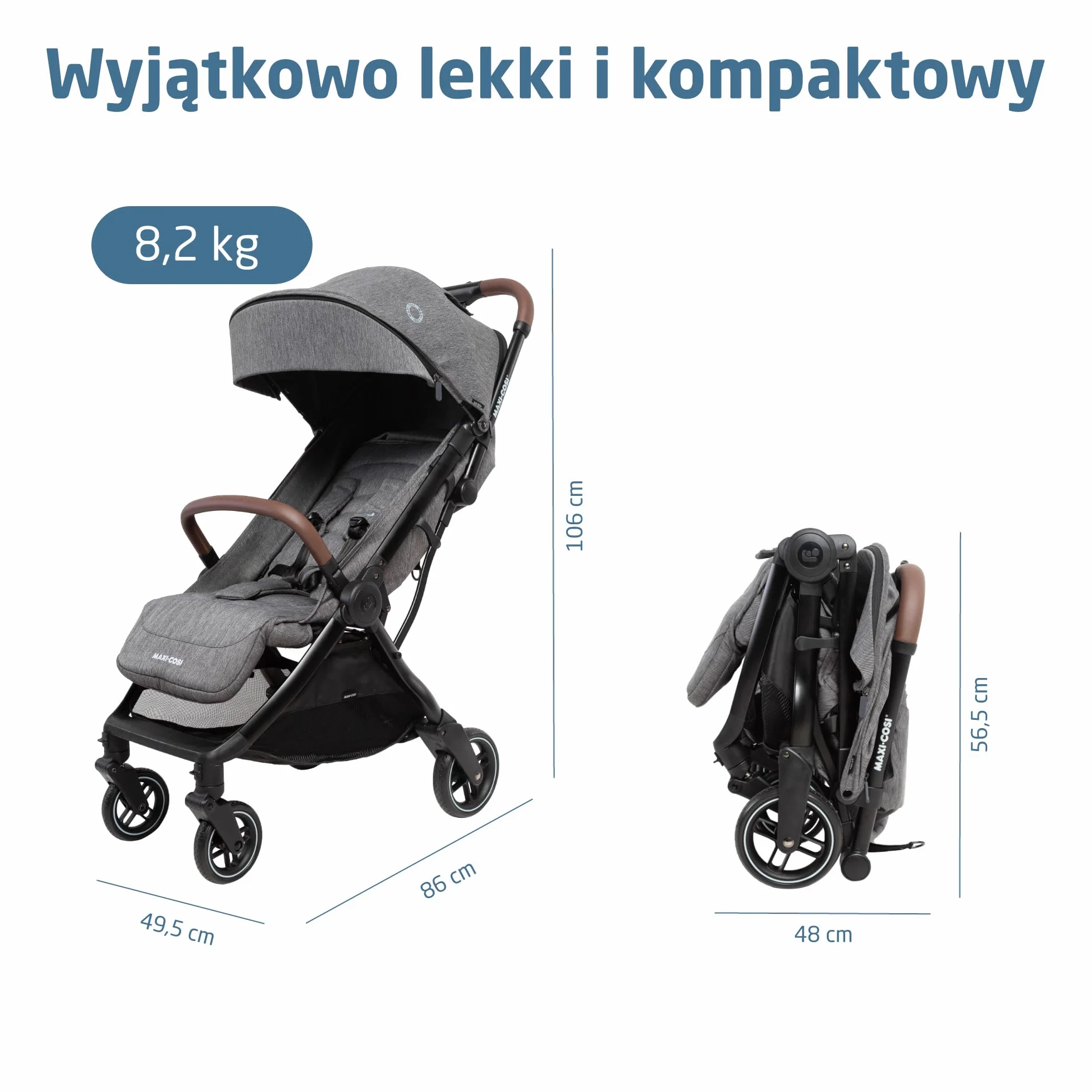 Maxi-Cosi Eva3 Wózek 0-4 Lat 0-22 Kg Lekki Kompaktowy Rozkładanie Leżącej Select Grey
