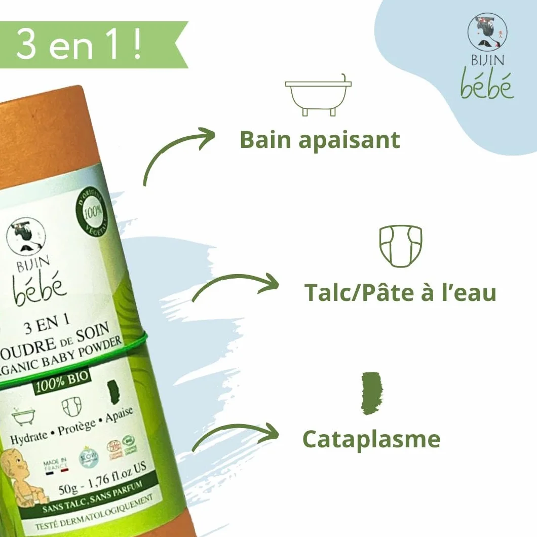 Proszek dla niemowląt bez talku, organiczny proszek do pielęgnacji niemowląt 3 w 1, 50 g, wymiana, kąpiel i pielęgnacja (100 g)