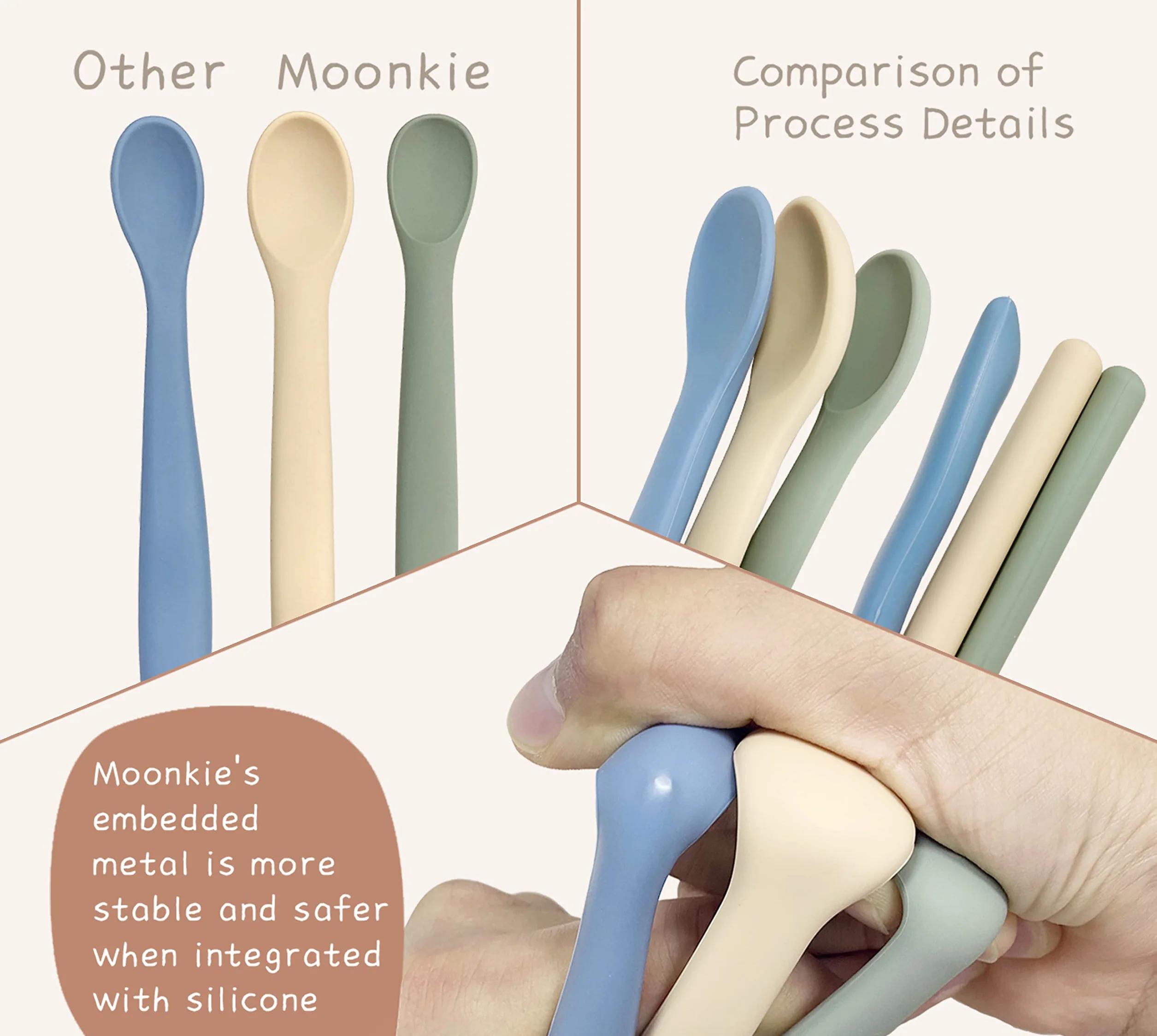 Moonkie Baby Spoon, Zestaw 4 Łyżka dla Niemowląt, Silikonowych Łyżeczek, Łyżka do Nauki, Łyżka Treningowa dla Niemowląt, Idealna do Samodzielnego Karmienia i Odstawiania od Piersi
