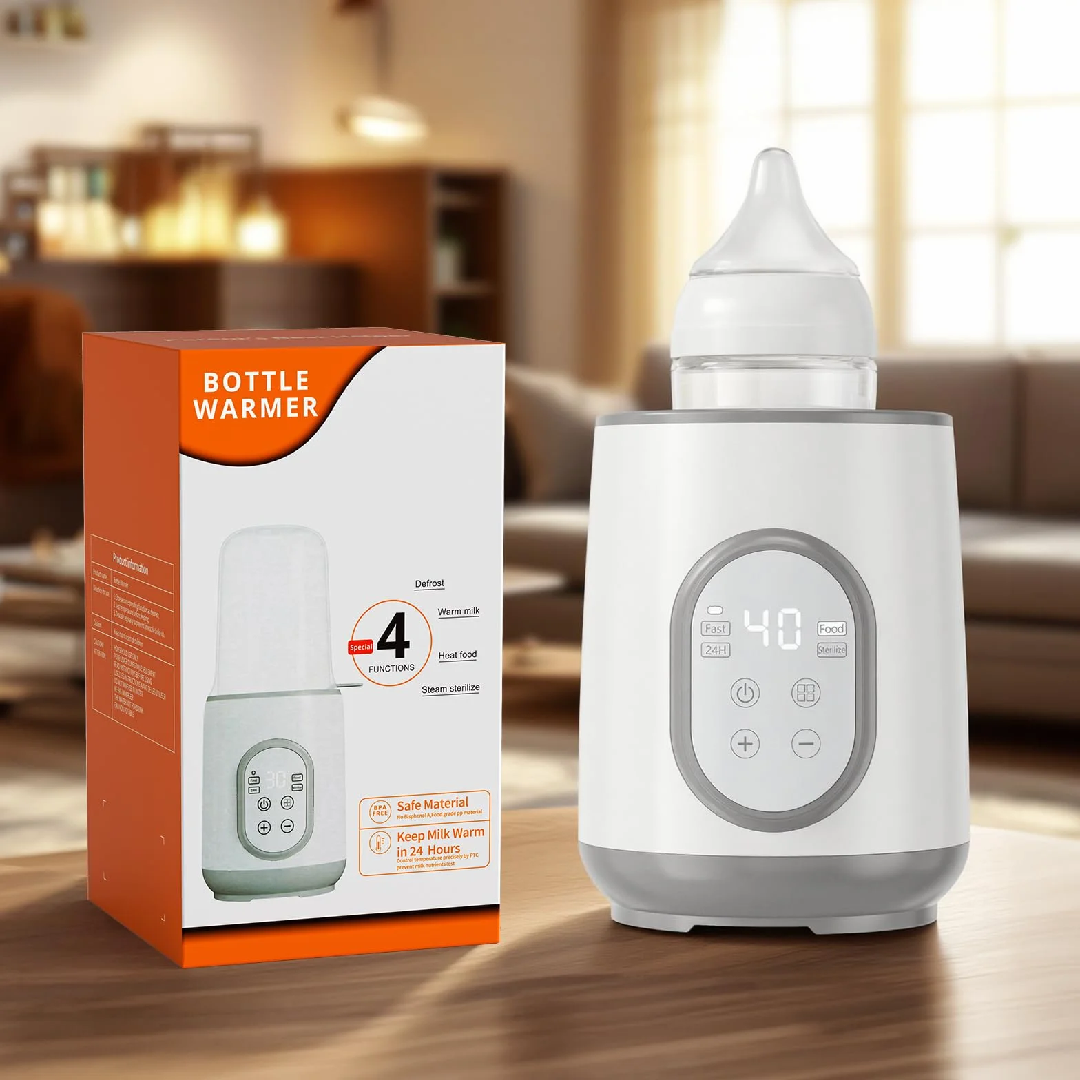 Kidken podgrzewacz do butelek 8 w 1, szybkie i równomierne podgrzewanie mleka matki z utrzymaniem ciepła przez 24 godziny, inteligentna technologia czujników i automatyczne wyłączanie