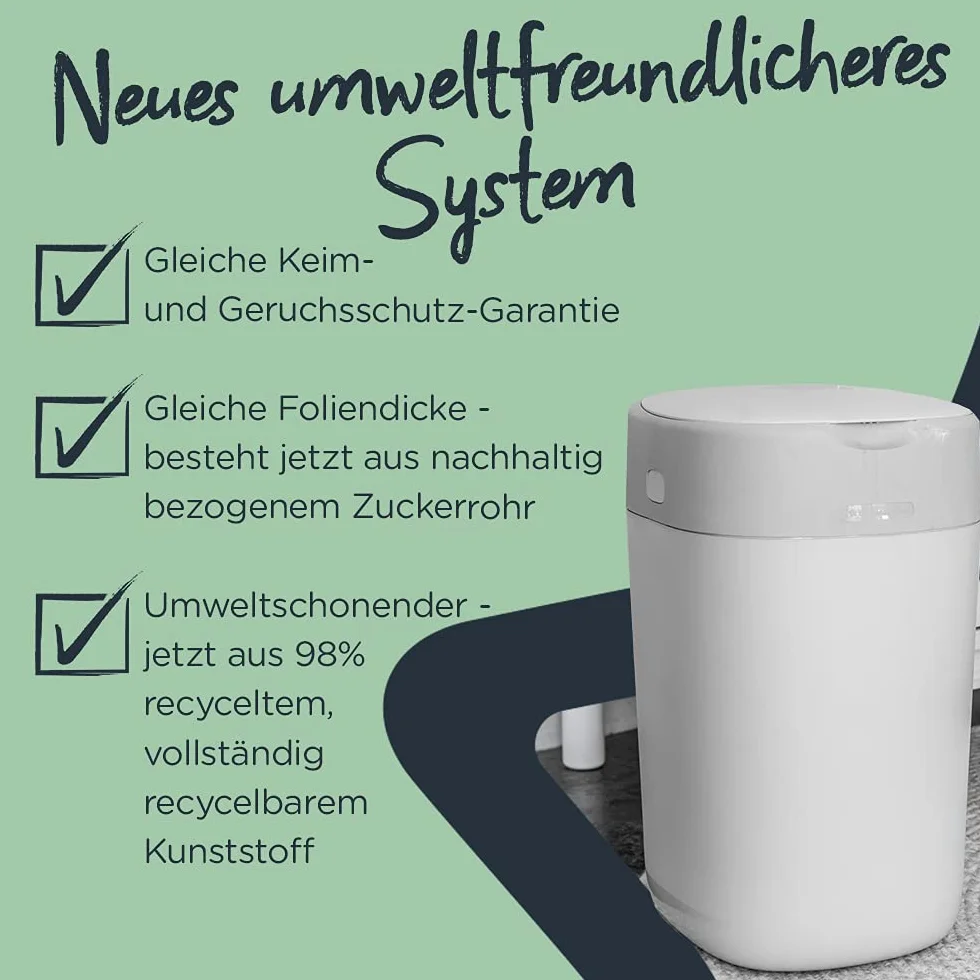 Tommee Tippee Twist and Click Advanced kosz na pieluchy, bardziej przyjazny dla środowiska z 1 wymiennymi wkład z folii antybakteryjnej GREENFILM, przyjazny, biały
