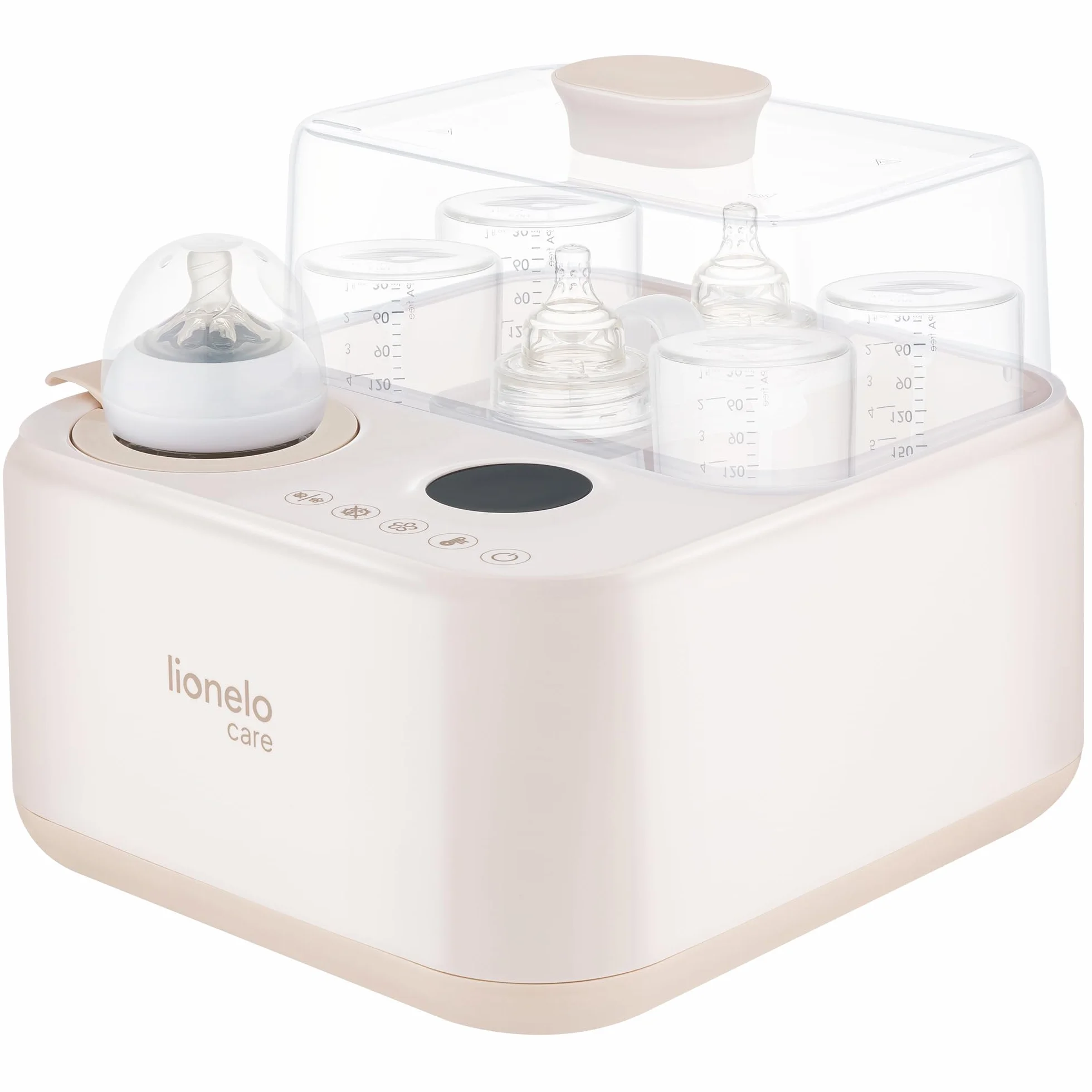 Lionelo SteamUp sterylizator 3 w 1 do butelek dla niemowląt z suszarką i ogrzewaczem butelek dla niemowląt, sterylizator parowy na 4 butelki, 99,99% redukcja zarazków, panel dotykowy, automatyczne