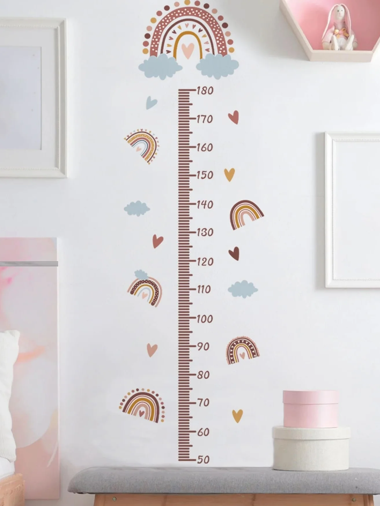 Klej Linijka Wzrost Dziecka z Rainbow and Chmurs Design - Mierzy do 180cm wzrostu