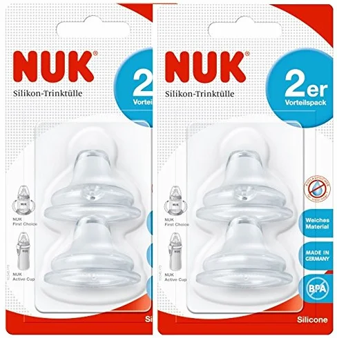 Nuk 10256442 First Choice Soft tulejki do picia z silikonu, szczelne, można łączyć ze wszystkimi butelkami, nie zawierają BPA, 6-18 miesięcy, 2 sztuki, 2 sztuki w opakowaniu (2 x 2 blistry)