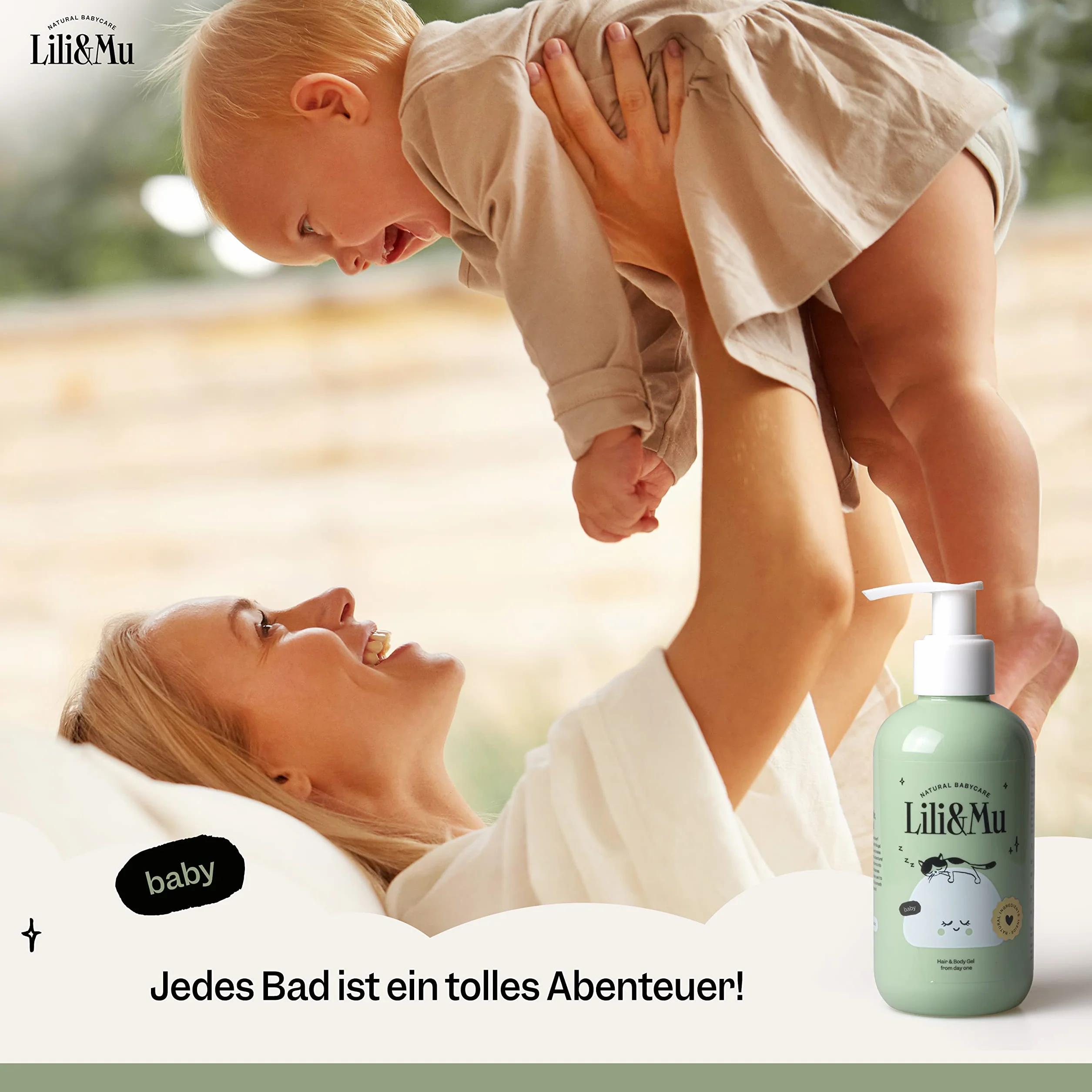 Lili&Mu Szampon i żel pod prysznic dla dzieci 200 ml | Żel pod prysznic dla dzieci z alantoiną, olejkiem jojoba i wyciągiem z nagietka