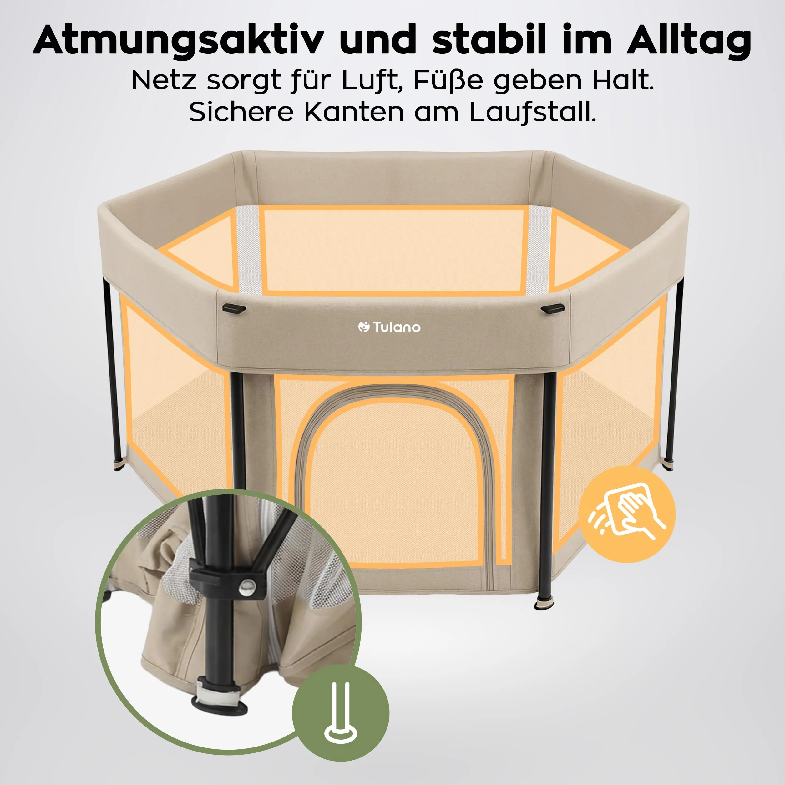 Tulano Cozy 30 Składany Kojec dla Niemowląt 125 x 66 cm z Dnem i Siatkowymi Bokami
