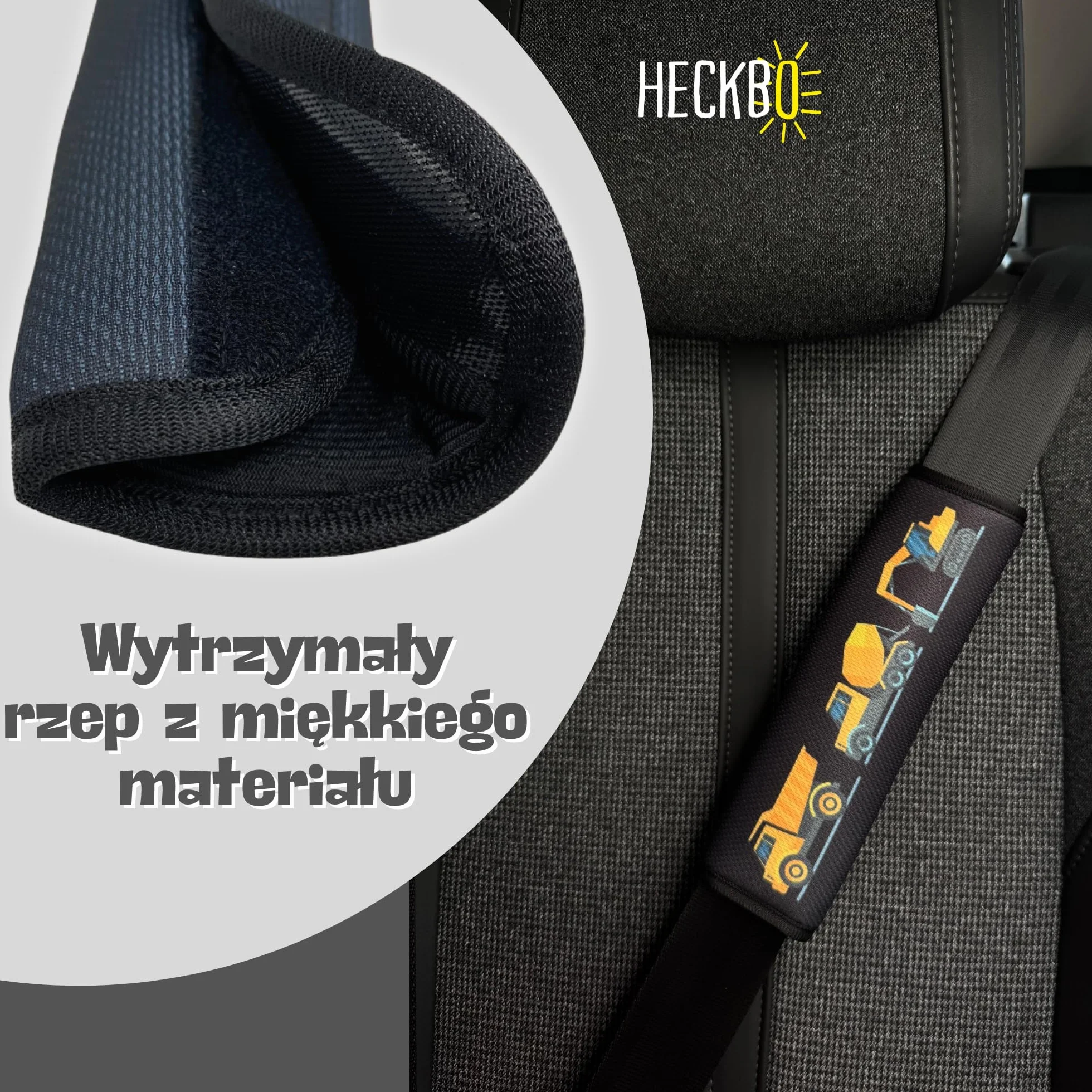 2x HECKBO Ochraniacze na pasy bezpieczeństwa z motywem Pojazdy budowlane - ochraniacze na pasy dla dzieci i niemowląt - idealne na każdy pas bezpieczeństwa samochód fotelik dziecięcy rower przyczepa samolot