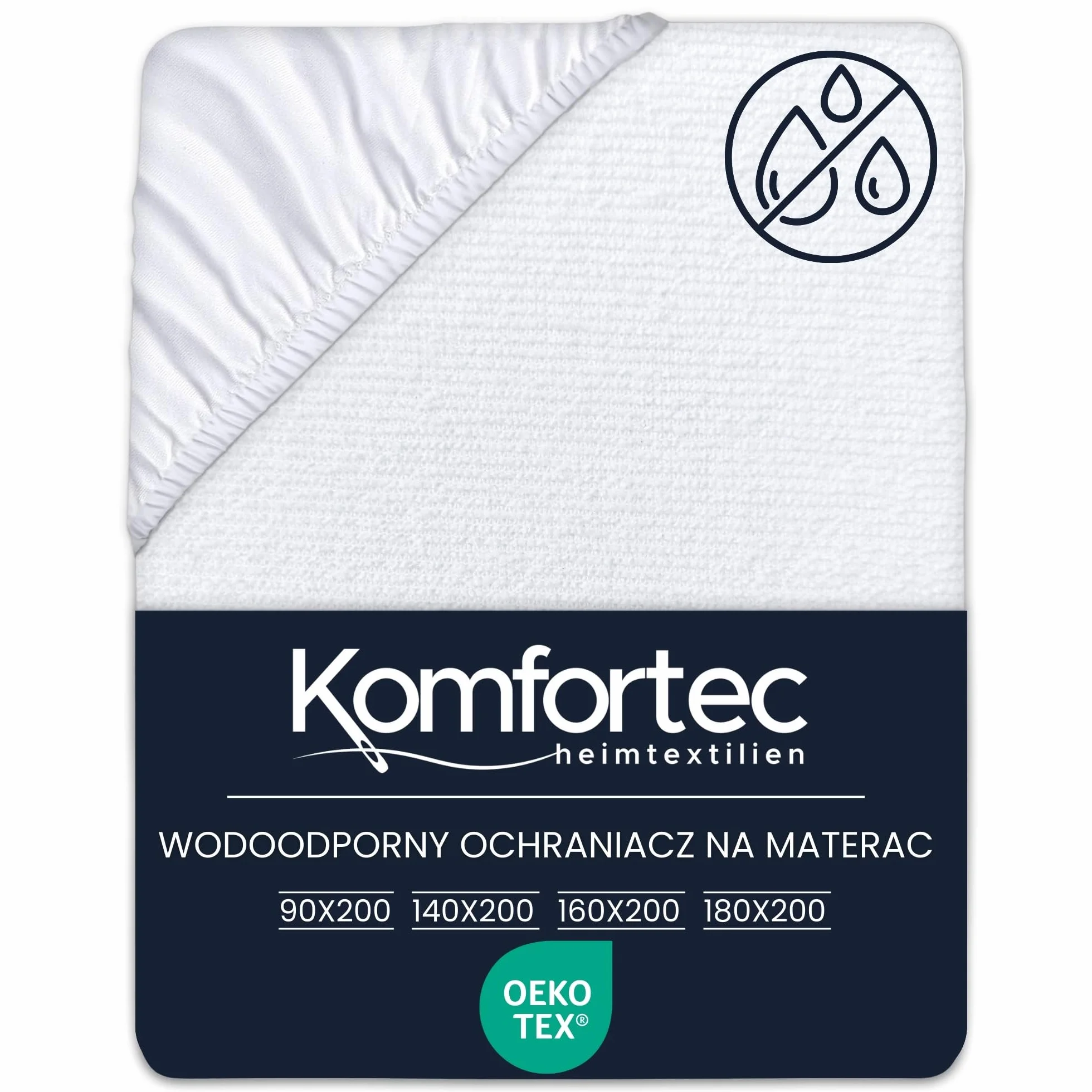 Komfortec Wodoszczelny ochraniacz na materac 180 x 200 cm Oeko-Tex oddychający miękki pokrowiec ochronny