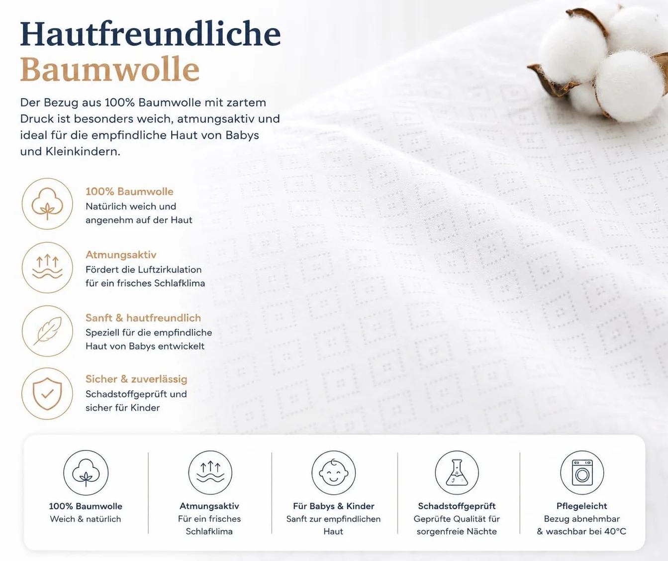 Comfort materac Maxi – 60 x 120 x 10 cm – zrównoważony – można go zwinąć, sprawdzony pod kątem substancji szkodliwych, 100% polibawełna, poszewka nadająca się do prania