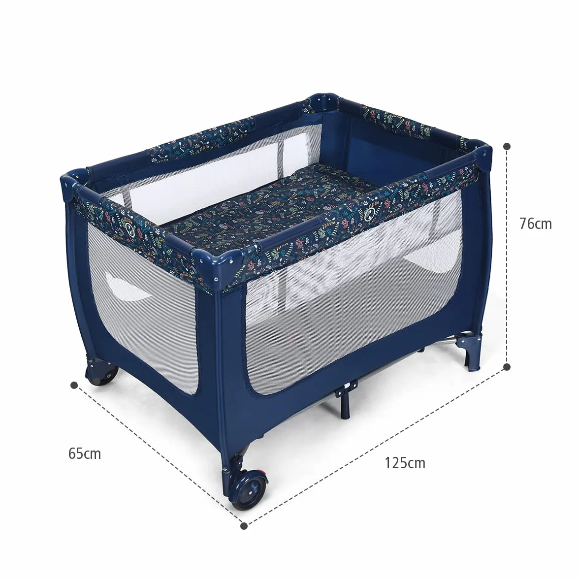 COSTWAY Łóżko podróżne i kojec 2 w 1 składane 120 x 60 cm 2 poziomy łóżeczko dziecięce z materacem i torbą do przenoszenia niebieskie
