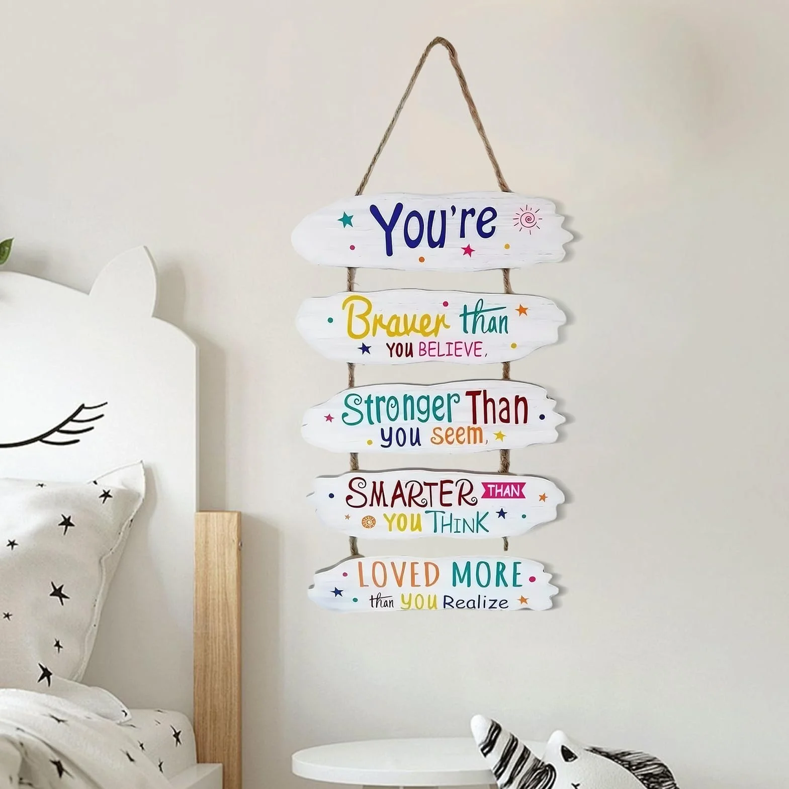 Motivational Wall Decor, Wooden Nursery Wall Sign, 13.78x9.06x0.2 inches Educational Decorative Art, Rustic Design, Inspirational Wood Board for Kids Room, Playroom, and Livingroom