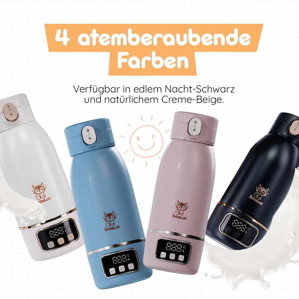 BEBELUX Elektryczny podgrzewacz do butelek dla niemowląt – elektryczny podgrzewacz mleka dla niemowląt w podróży | szybkie ładowanie 36 W USB-C | nie zawiera BPA | doskonała regulacja temperatury |