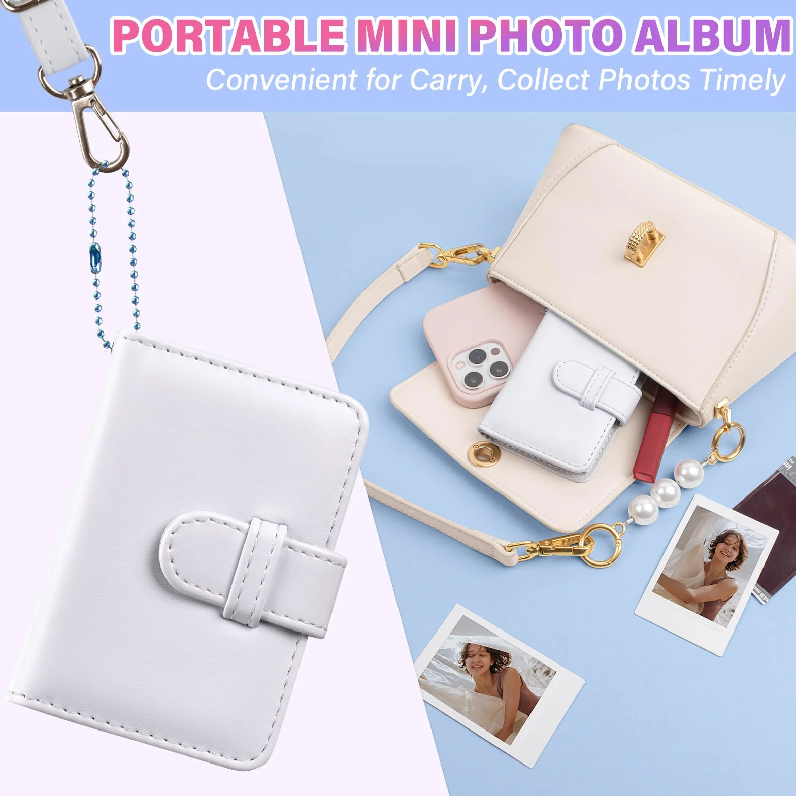 Mini album fotograficzny z 32 kieszeniami, kompatybilny z Fujifilm Instax Mini Film, Instax Mini 12, 99, 70, 7s, 8, 8+, 9, 11, 25, 50s, 90, przenośny, mini album fotograficzny z brelokiem