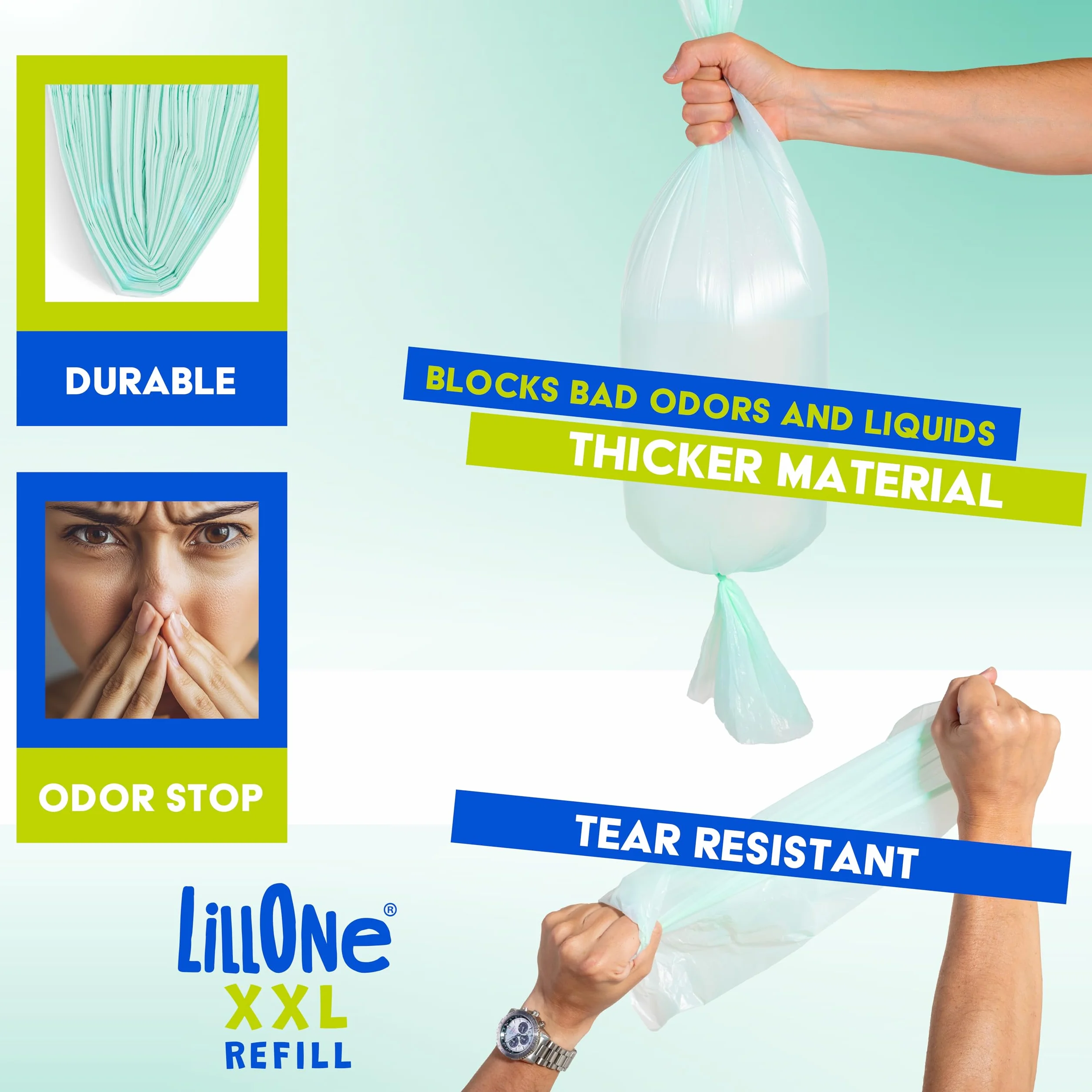 LillOne 8 XXL Wkłady Extra Długie 10,5 m do Pojemnika na Pieluchy – Kompatybilne z Tommee Tippee, Angelcare, Litter Locker i innymi – Grubsza Folia z Kontrolą Zapachu i Ochroną Antybakteryjną